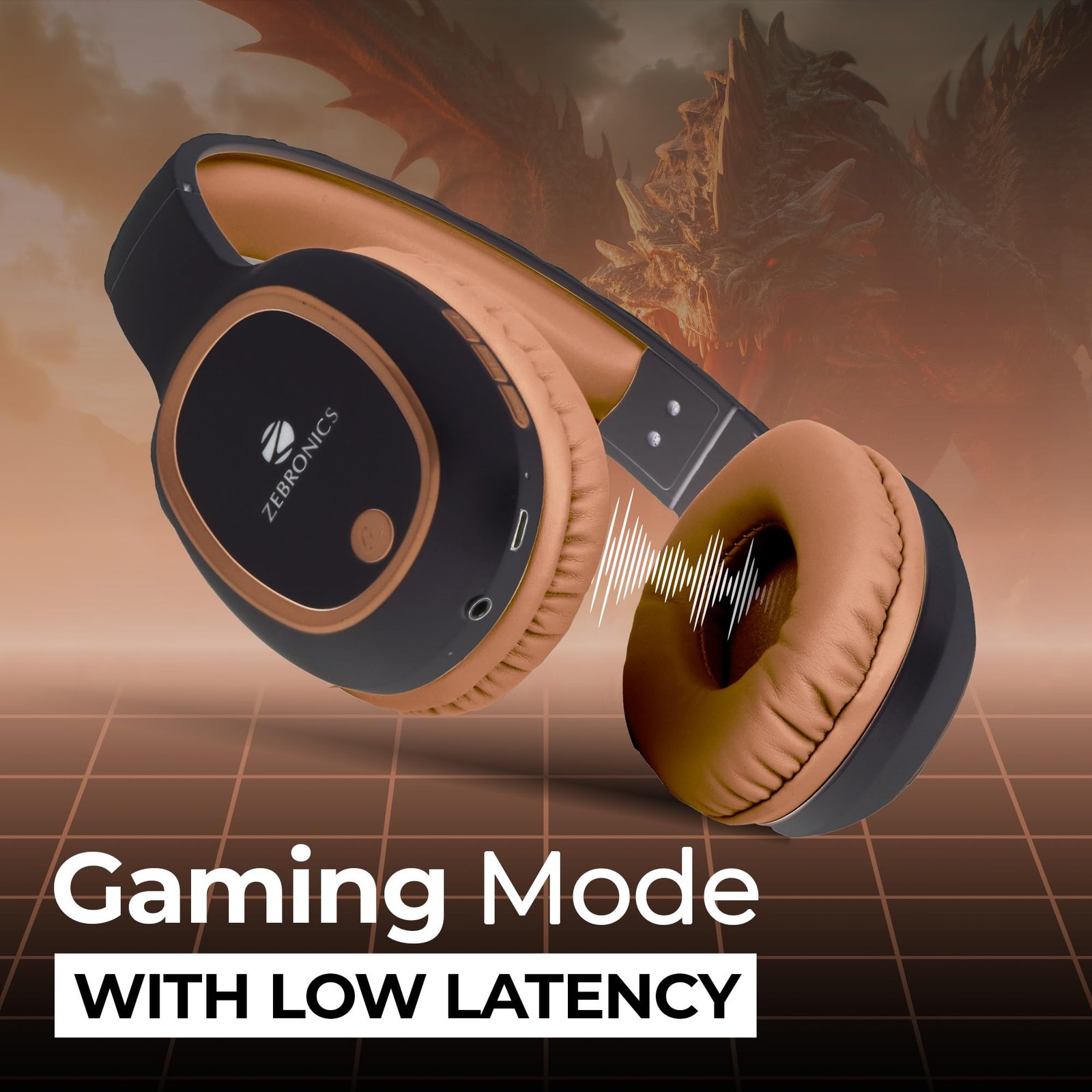 ZEBRONICS Thunder Bluetooth 5.3 Wireless Headphones with 60H Backup, Gaming Mode, Dual Pairing, ENC, AUX, Micro SD, Voice Assistant, Comfortable Earcups, Call Function (Brown)