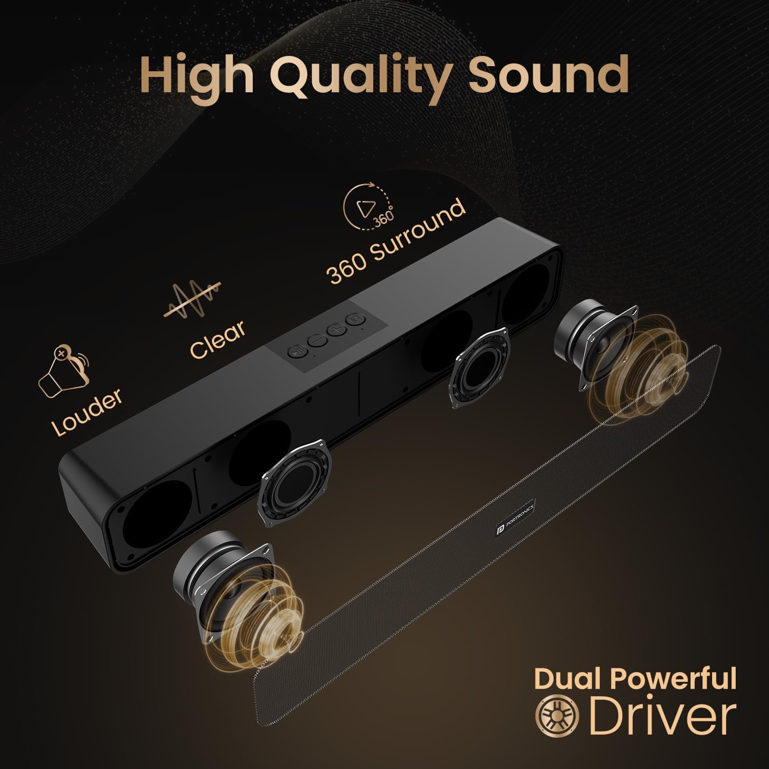 Portronics Decibel 24 | 10W Bluetooth Soundbar Speaker with in Built Mic, HD Sound, Bluetooth 5.3v/USB/TF Card/Aux in, Soundbar for Phone/Laptop/Tablets, Type C Fast Charging (Black) - Image 9