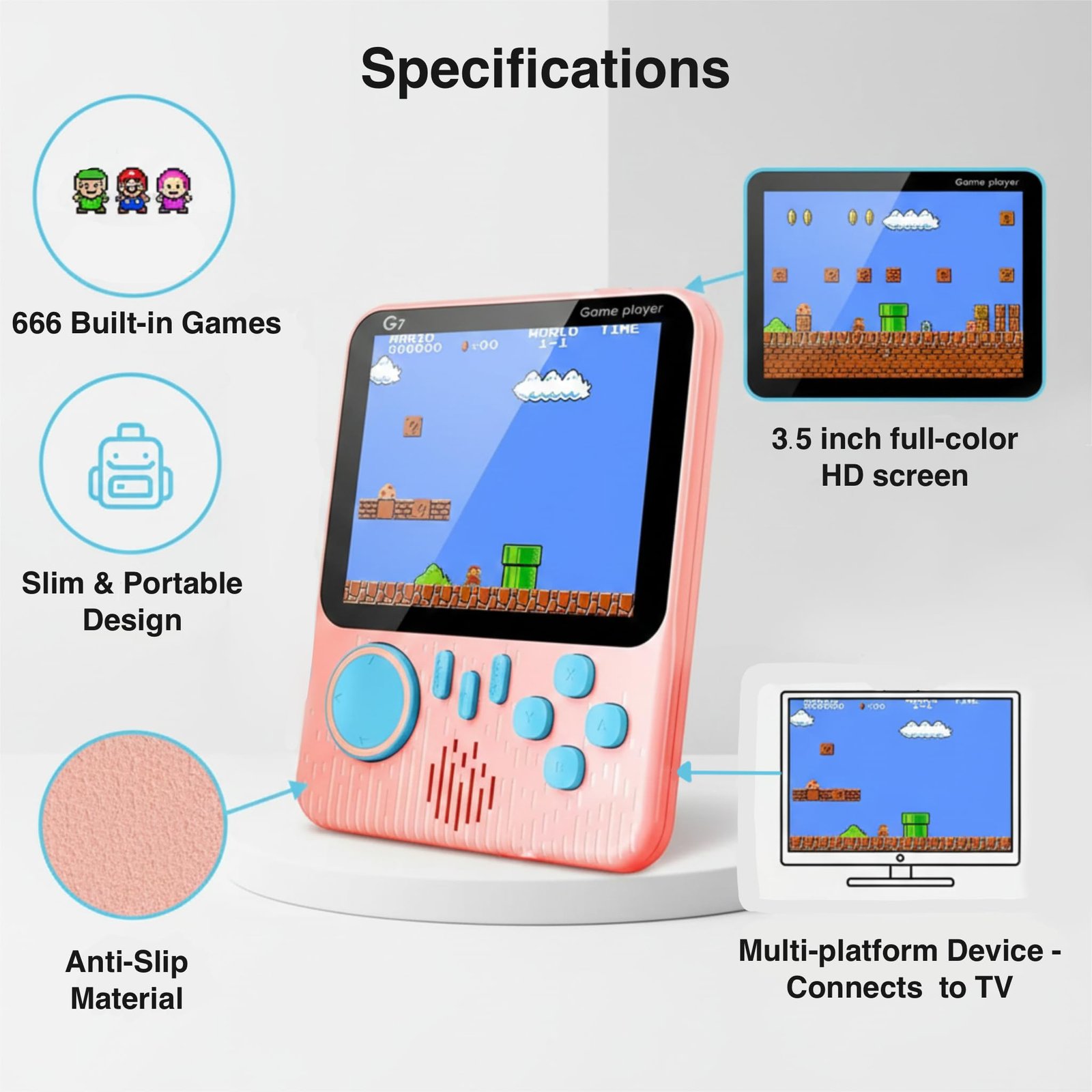 SNAPTRON Handheld Gaming Console for Kids & Adults| G7 Retro Game Console| 666-In-1 Built-in Classic Video Games| Portable Gaming Console| Rechargeable Game Console for Boys 7-14 Years| Retro Game Box - Image 8