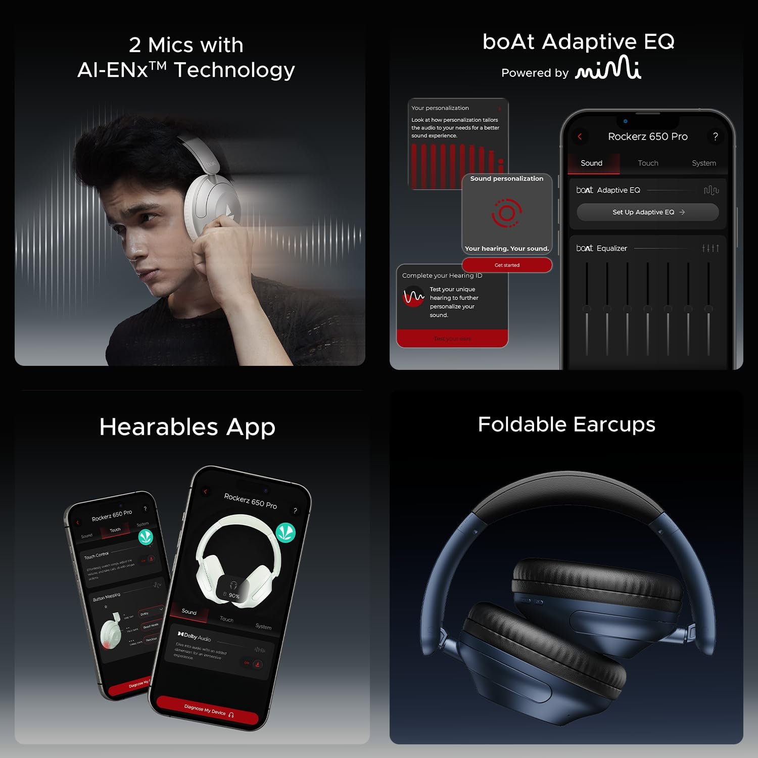 boAt Rockerz 650 Pro (2025 Launch),Touch/Swipe Controls,Dolby Audio,80Hrs Battery,2Mics Enx,Fast Charge,App Support,Dual Pair,Bluetooth Over Ear Headphones,Wireless Headphone with Mic (Starry Night) - Image 13