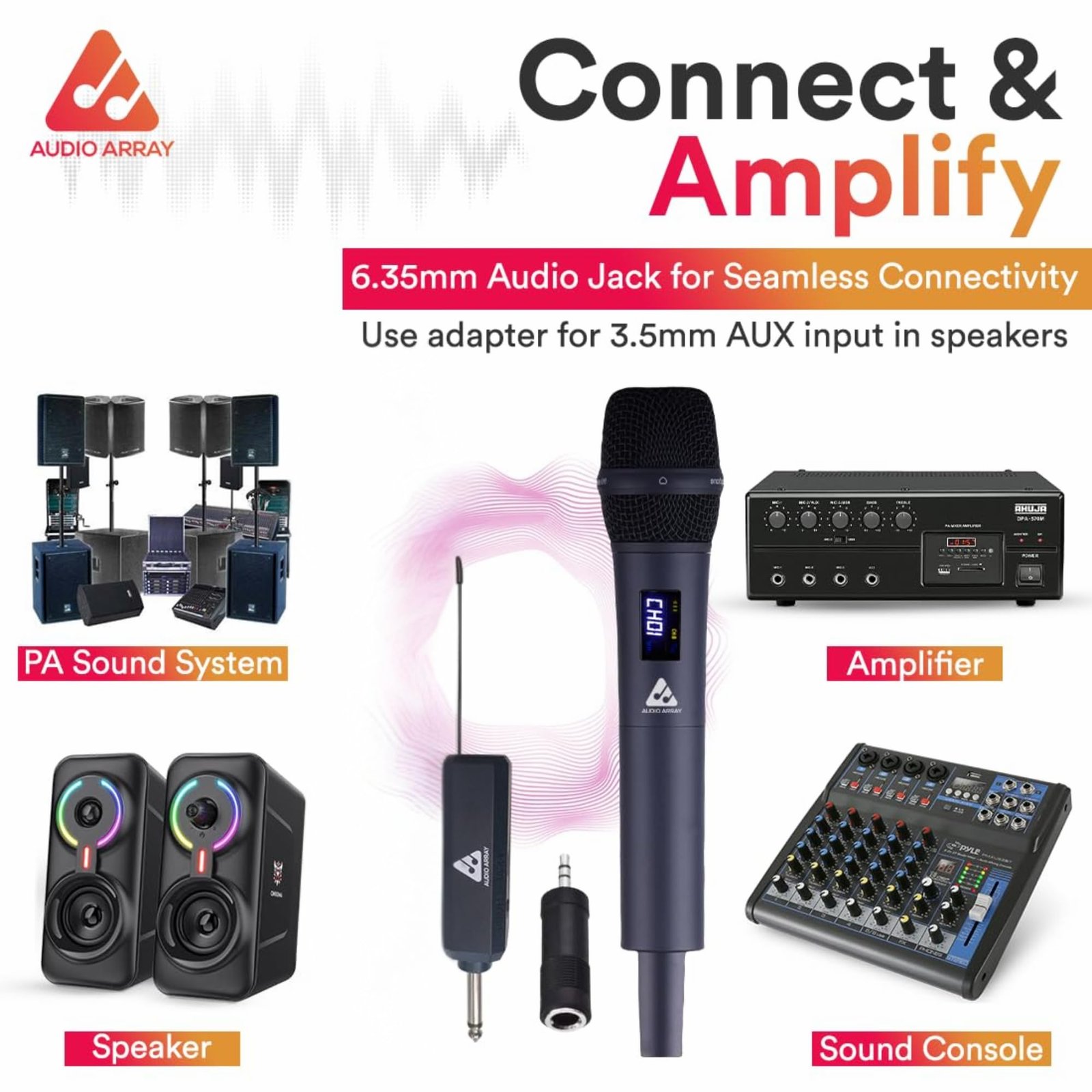 Audio Array AM-W33 UHF Metal Solo Wireless Microphone Set | 2000mAh 6-8 Hours Battery Backup | Range up to 50M | Karaoke Singing, Wedding, DJ, Church | PA System, Amplifier, Mixer, Party Box - Image 4
