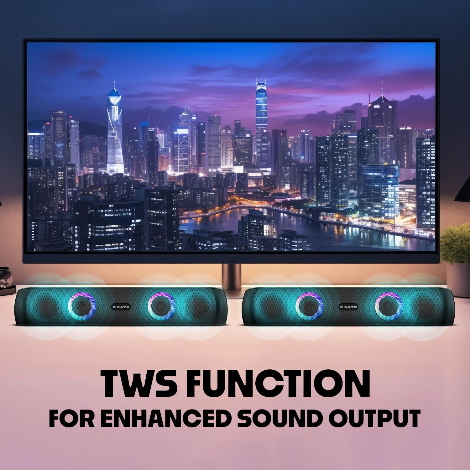 E GATE C210 | 20W Bluetooth Speaker Soundbar, Dual Drivers + Dual Passive Radiator for Extra bass, RGB Light, Upto 15 Hrs Backup from 2000mah Battery, Call Function, TWS, Aux, USB, FM - Image 5