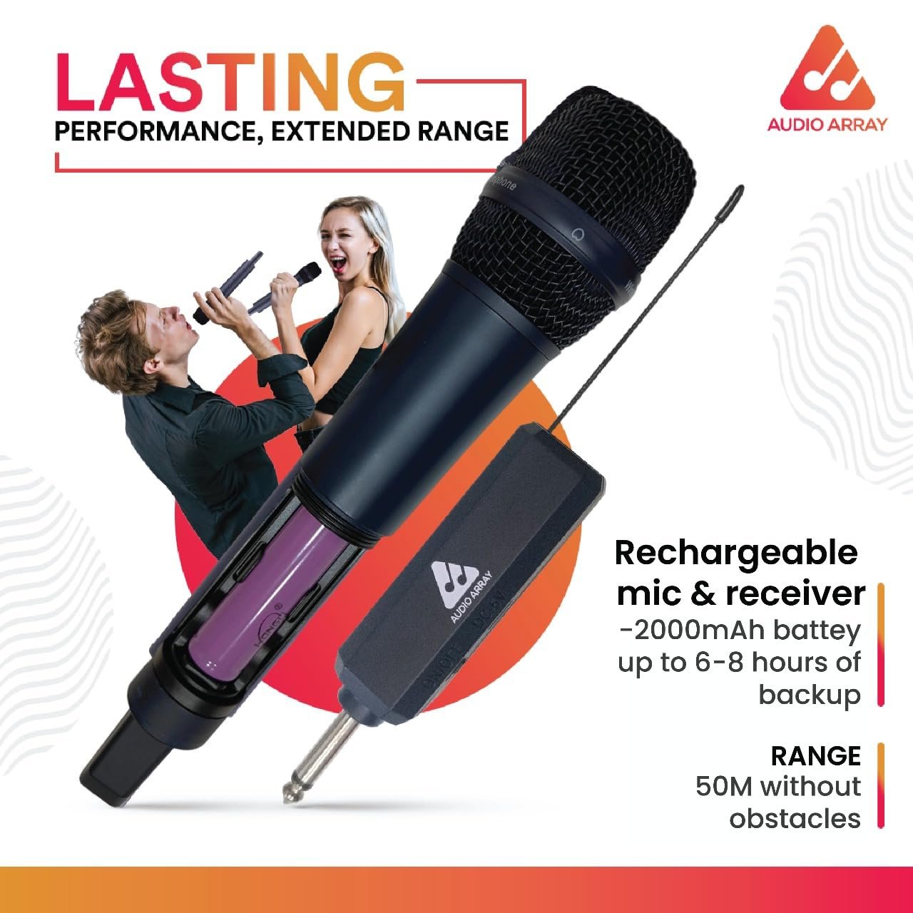 Audio Array AM-W33 UHF Metal Solo Wireless Microphone Set | 2000mAh 6-8 Hours Battery Backup | Range up to 50M | Karaoke Singing, Wedding, DJ, Church | PA System, Amplifier, Mixer, Party Box - Image 7