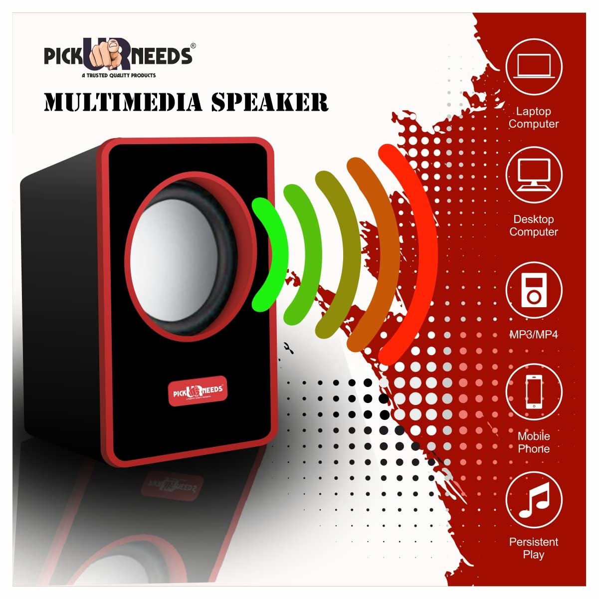Pick Ur Needs Computer Speaker Multimedia Sound Bass Subwoofer Speaker System for PC Laptop (Silver) (Red)