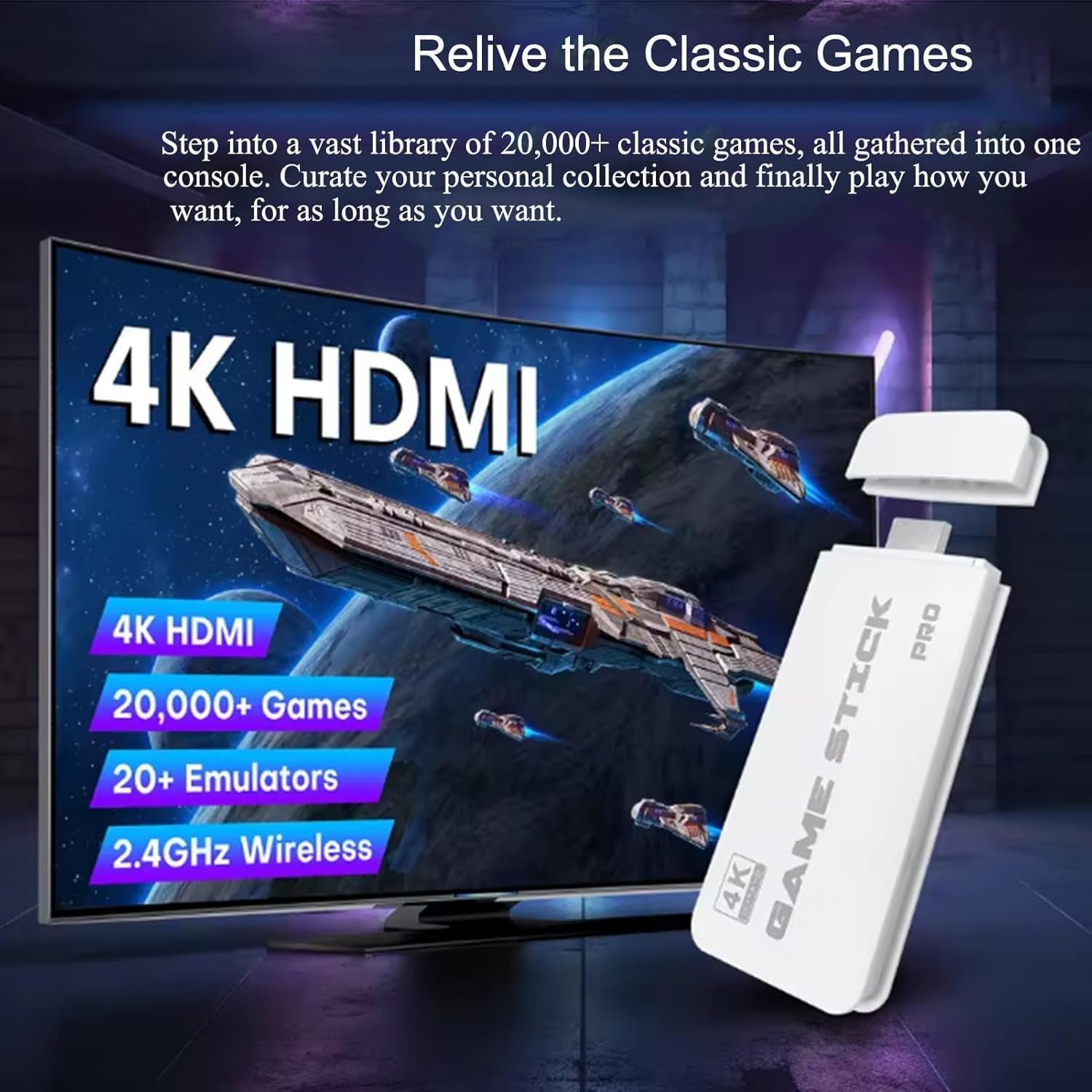 2026 Wireless TV HDMI Game Console Stick 4K with Built-in 22+ Emu. 22,000+ Games, 4K HDMI Output & 2.4GHz Wireless Controller, HDMI Gaming I Game (for All Kids Edition) W1 - Image 5