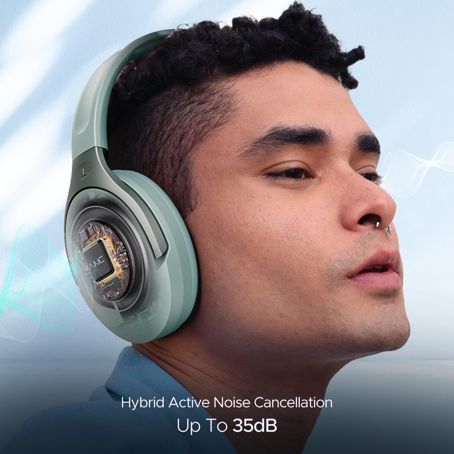 boAt Rockerz 551ANC, 100HRS Battery, Hybrid ANC(~35Db), Fast Charge, Ambient Sound Mode & Dual EQ Modes, Enx Tech, Bluetooth Headphones, Over Ear Wireless Headphone with Mic (Sage Green) - Image 7