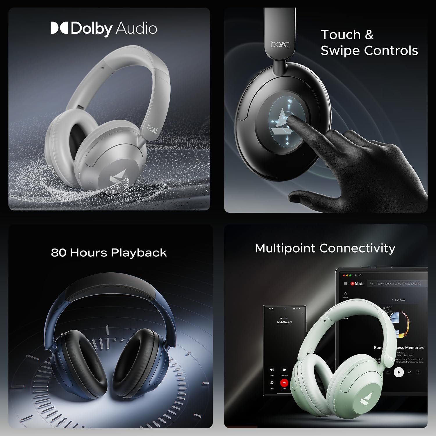 boAt Rockerz 650 Pro (2025 Launch),Touch/Swipe Controls,Dolby Audio,80Hrs Battery,2Mics Enx,Fast Charge,App Support,Dual Pair,Bluetooth Over Ear Headphones,Wireless Headphone with Mic (Starry Night) - Image 14