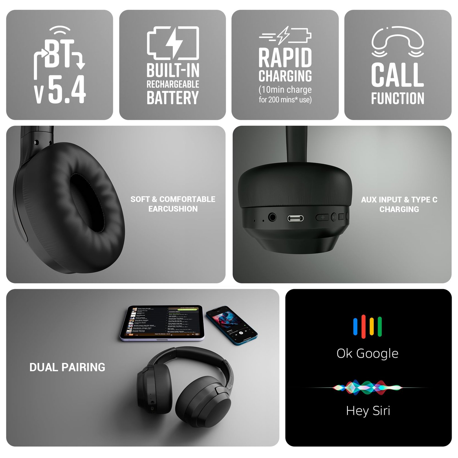 ZEBRONICS Duke Plus, Wireless Over Ear Headphone with ANC, ENC, Gaming Mode, Dual Pairing, Rapid Charge, Upto 70* Hours Backup, Bluetooth v5.4, AUX, Comfortable Earcushion, Deep Bass (Black)