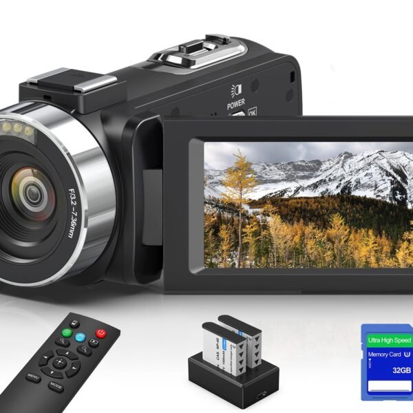 8K 64MP Video Camera Camcorder with IR Night Vision Vlogging Camera, 18X Zoom WiFi Digital Touch Screen Camcorder for YouTube with 32G SD Card, 2.4G Remote Control, Microphone, and Two Batteries