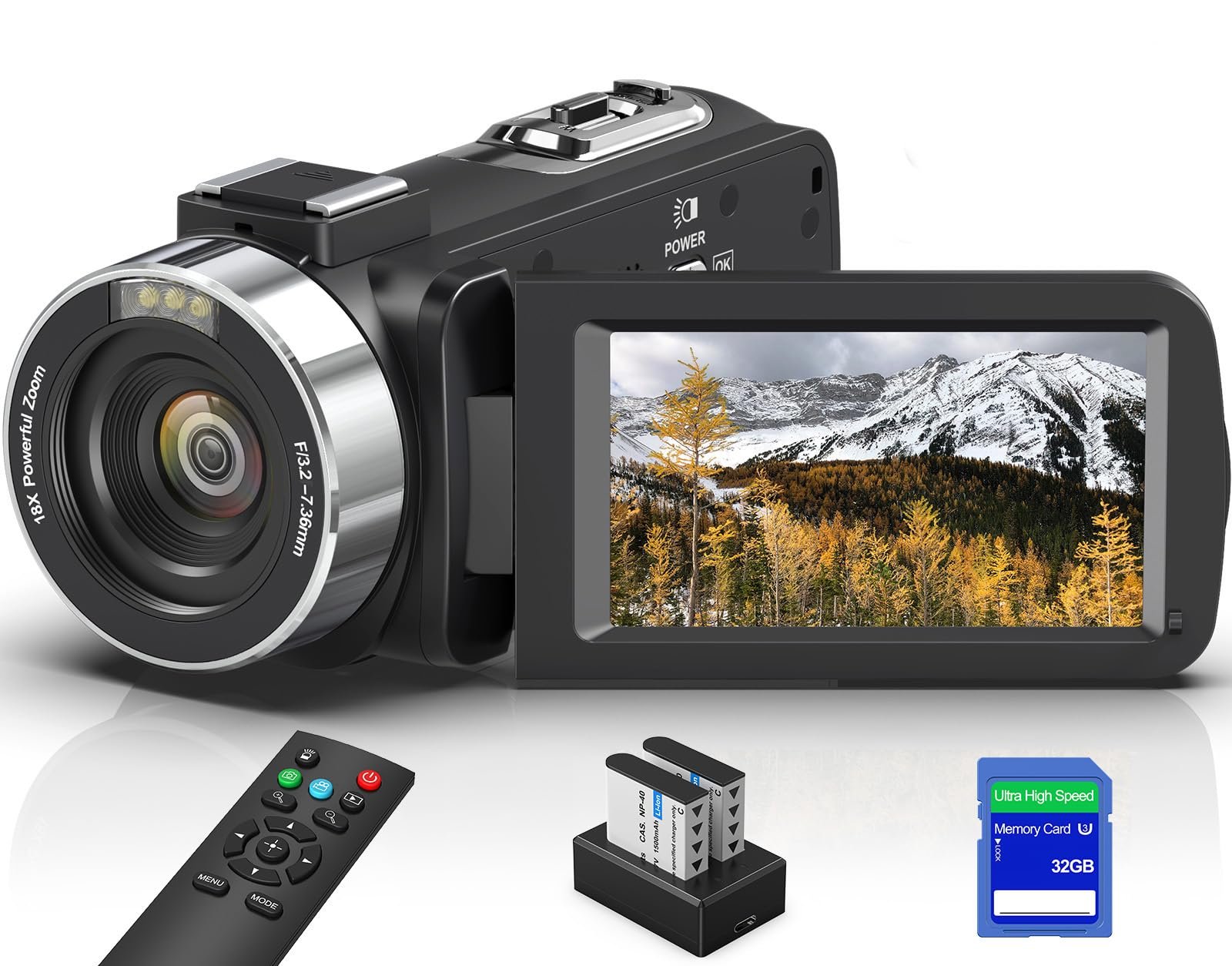 8K 64MP Video Camera Camcorder with IR Night Vision Vlogging Camera, 18X Zoom WiFi Digital Touch Screen Camcorder for YouTube with 32G SD Card, 2.4G Remote Control, Microphone, and Two Batteries