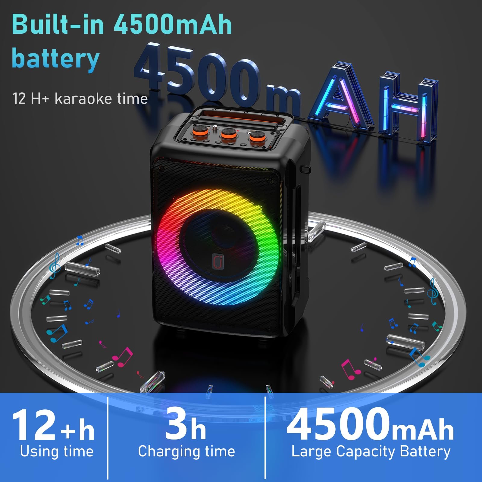 JYX Wireless Portable Speaker with 2 Mics, Home Party Bluetooth Speaker with HD Sound, Echo Adjustment, 12 Hours Playtime, DJ Light for Party/Meeting, Support TF/USB/AUX/REC, Best Gift for Brithday - Image 4