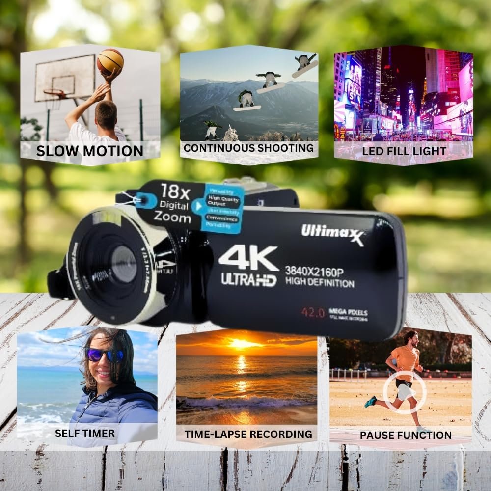 Ultimaxx 4K Camera Camcorder 42MP Video Recorder Camera Support Vlogging YouTube TikTok Digital Camcorder with 3" LCD Screen,18X Digital Zoom for Adults Kids Teens Beginners - Image 9