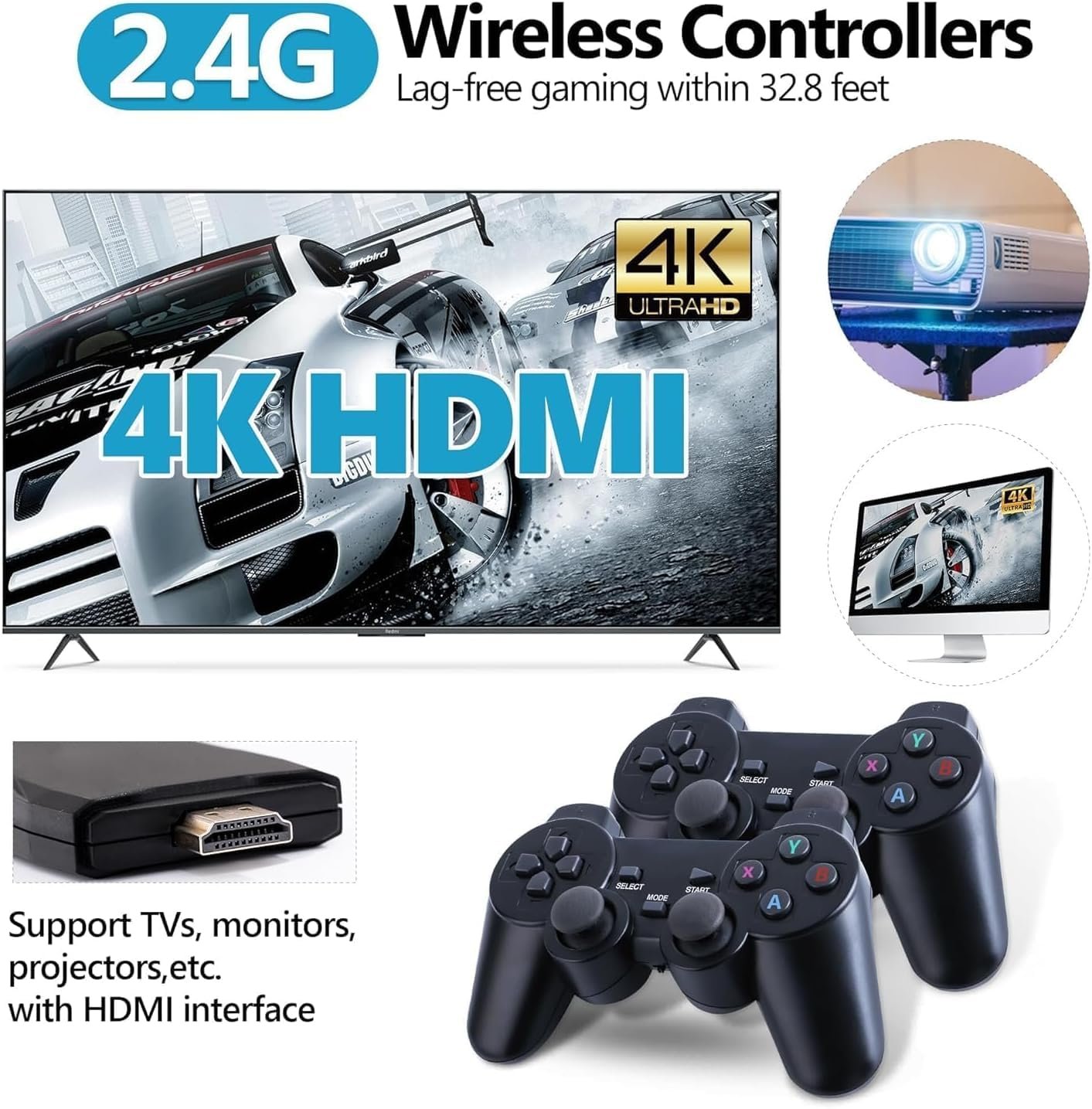 New TV Gaming System | Plug & Play Video TV Games 4K Ultra HD with 21,000+ Games Built-in, 23 Emulators & Wireless 2 Controller for Kids (5 Years to 17 Years) (White) - Image 5