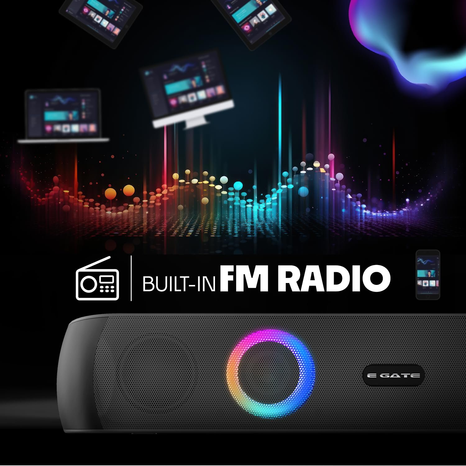 E GATE C210 | 20W Bluetooth Speaker Soundbar, Dual Drivers + Dual Passive Radiator for Extra bass, RGB Light, Upto 15 Hrs Backup from 2000mah Battery, Call Function, TWS, Aux, USB, FM