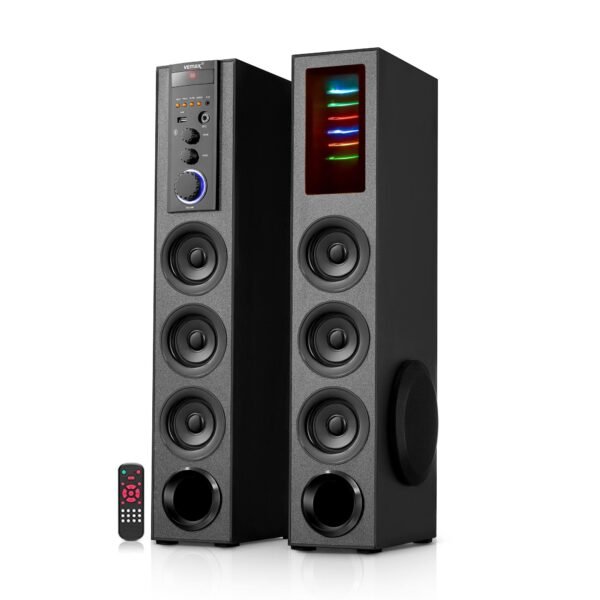 VEmax Curve 100W Multimedia 5.0 Channel Wireless Bluetooth Twin Tower Speaker Home Theatre System with Karaoke MIC Support, USB, AUX, FM