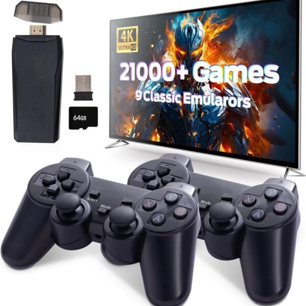 4k Wireless Retro Game Console Stick 4K Stick with Built-in 9+ Emulators 21,000+ Games, 4k Hdmi Output & 2.4GHz Wireless Controller, Retro Game Emulators Plug & Play TV Game for Men/Women/Girls/Boys