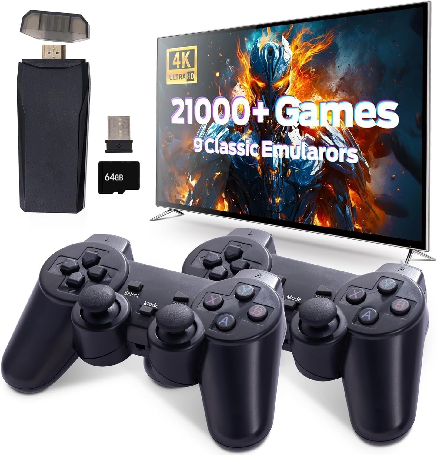 4k Wireless Retro Game Console Stick 4K Stick with Built-in 9+ Emulators 21,000+ Games, 4k Hdmi Output & 2.4GHz Wireless Controller, Retro Game Emulators Plug & Play TV Game for Men/Women/Girls/Boys