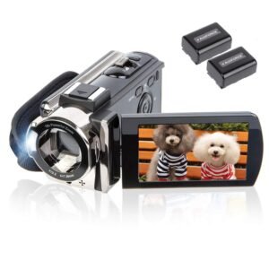 kicteck Video Camera Camcorder Digital YouTube Vlogging Camera Recorder kicteck Full HD 1080P 15FPS 24MP 3.0 Inch 270 Degree Rotation LCD 16X Digital Zoom Camcorder with 2 Batteries(604s) Black
