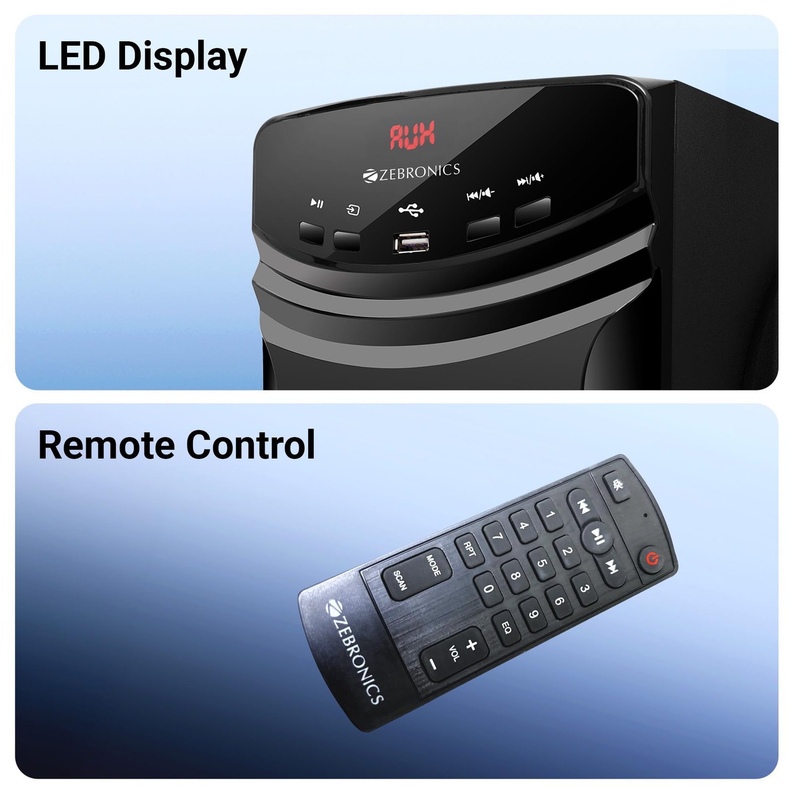 Zebronics 7.1 Channel Home Theatre Speaker, 140W Output, 13.33cm Subwoofer, RGB, Bluetooth, USB, AUX, LED Display, Remote Control, Wall-Mountable (Spark 207)