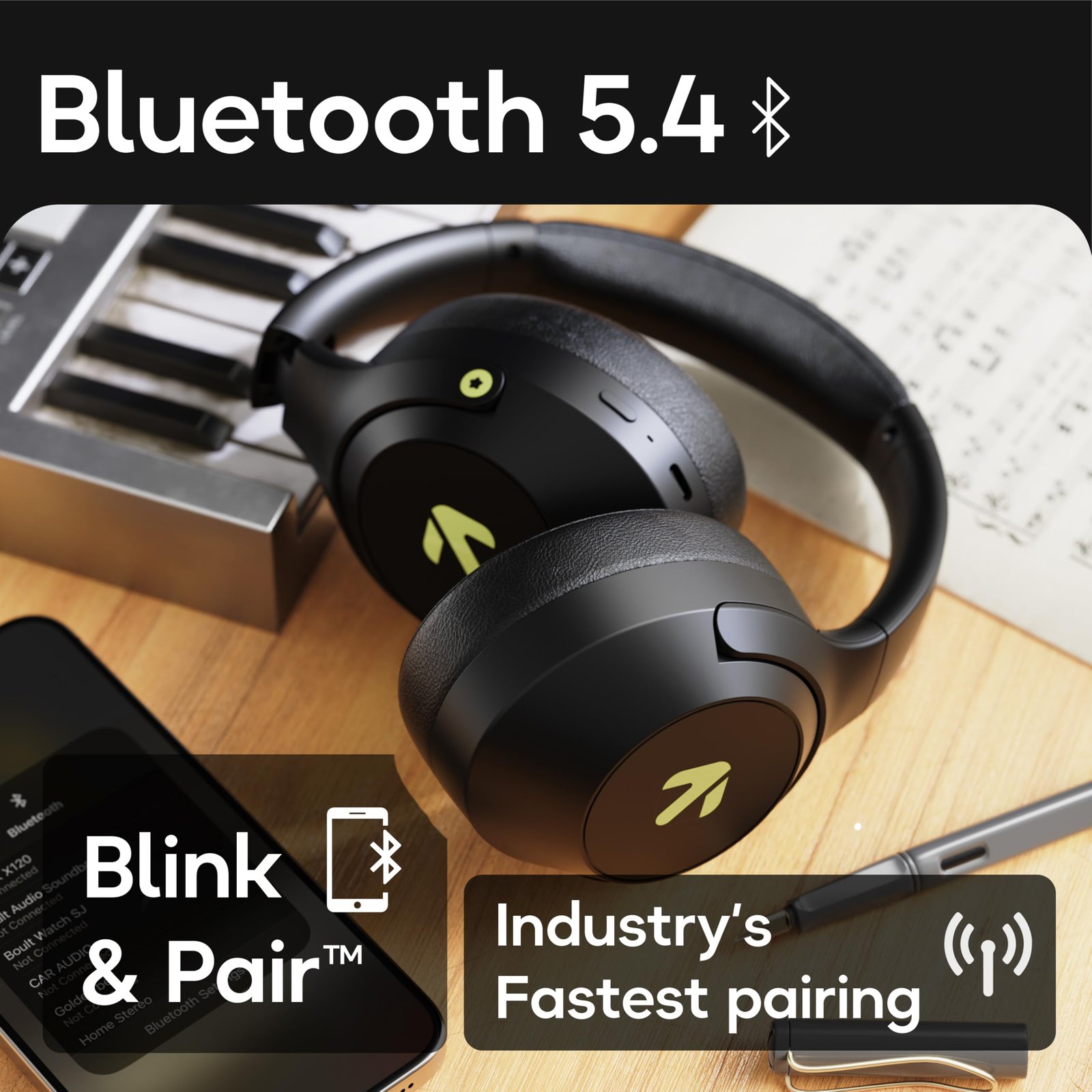 GOBOULT Flex On Ear Bluetooth Headphones with 80H Playtime, 40mm Bass Drivers, Zen™ ENC Mic, Type-C Fast Charging, BT 5.4, AUX, 60ms Low Latency, IPX5, Wireless Headphone(Jet Black) - Image 5