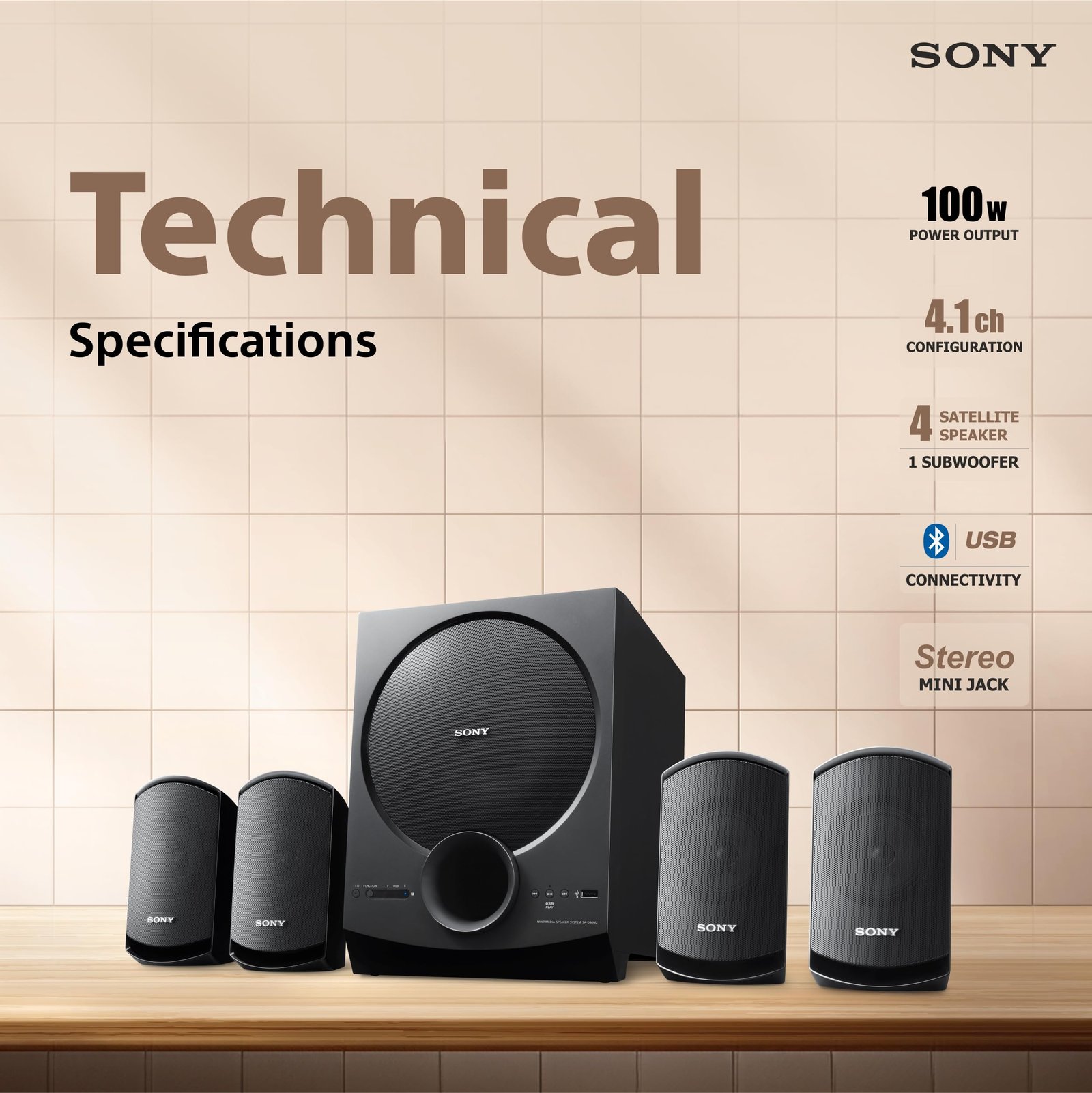 Sony SA-D40M2 All in One 4.1ch Home Theatre System with 100W Power Output and Powerful Subwoofer – Black - Image 7