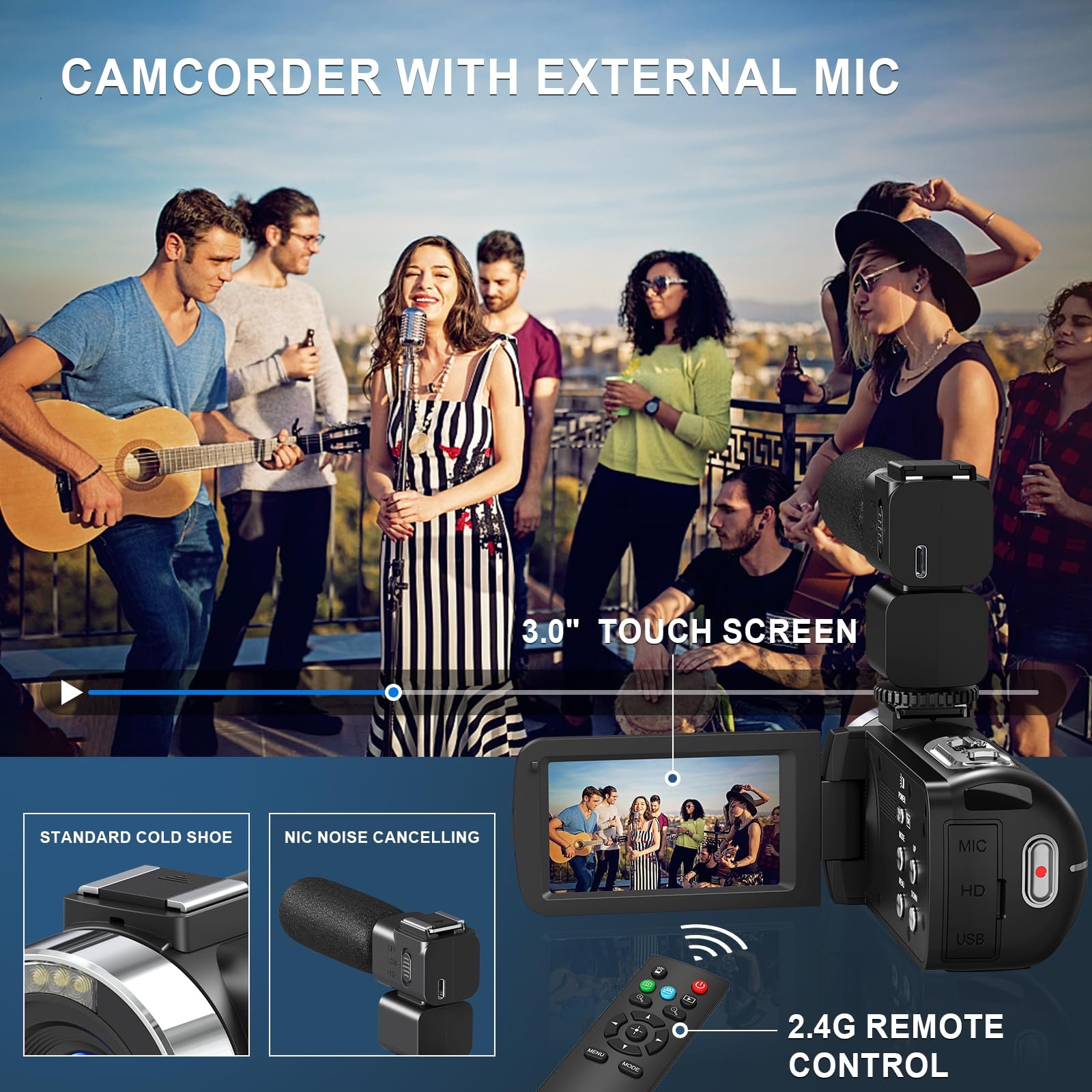 8K 64MP Video Camera Camcorder with IR Night Vision Vlogging Camera, 18X Zoom WiFi Digital Touch Screen Camcorder for YouTube with 32G SD Card, 2.4G Remote Control, Microphone, and Two Batteries