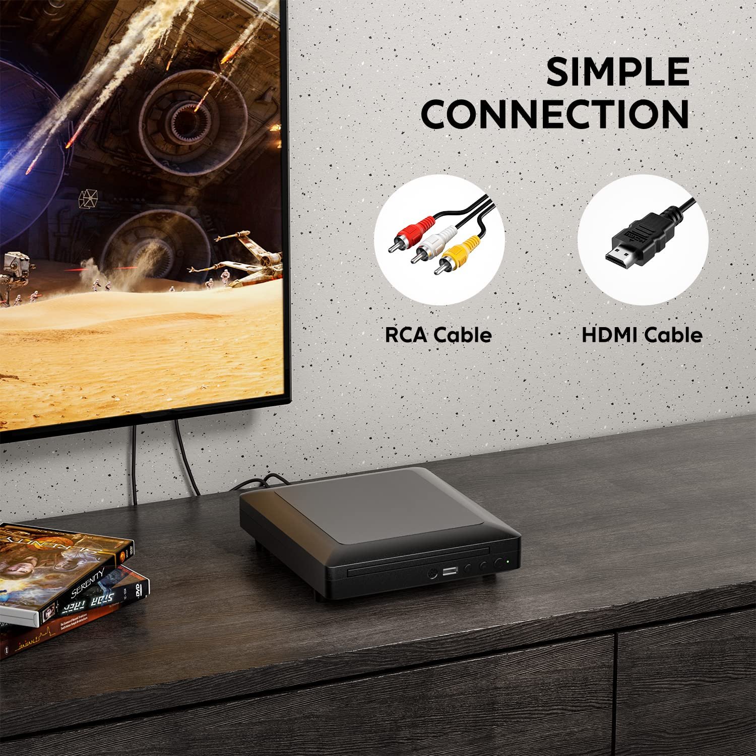 Mini DVD Player, All Region DVD CD/Disc Player for TV with HDMI/AV Output, HDMI/AV Cables Included, HD 1080P Supported Built-in PAL/NTSC System USB Input - Image 3