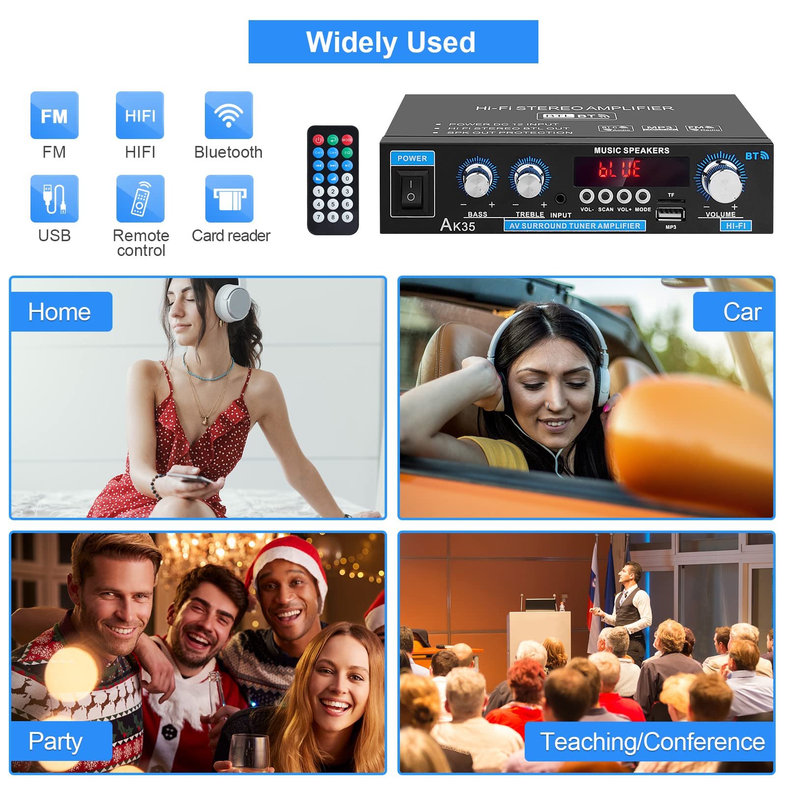 ARRAROWN Bluetooth Stereo Audio Amplifier Home: AK35 Wireless Digital Power Amplifier RMS 30W Max 200W 2.0 Channel BT Audio Amplifier Receiver for Home Speakers System(US Plug) - Image 5