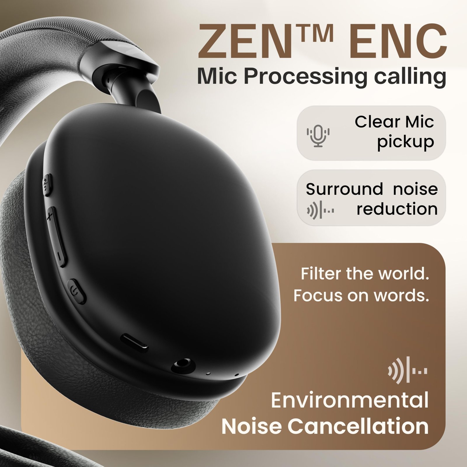 GOBOULT Fluid X Headphones Bluetooth Wireless with 60H Playtime, 40mm Drivers, Zen ENC Mic, Type-C Charging, Combat™ Gaming, BTv 5.4, Headphones Wireless with mic (Jet Black) - Image 12