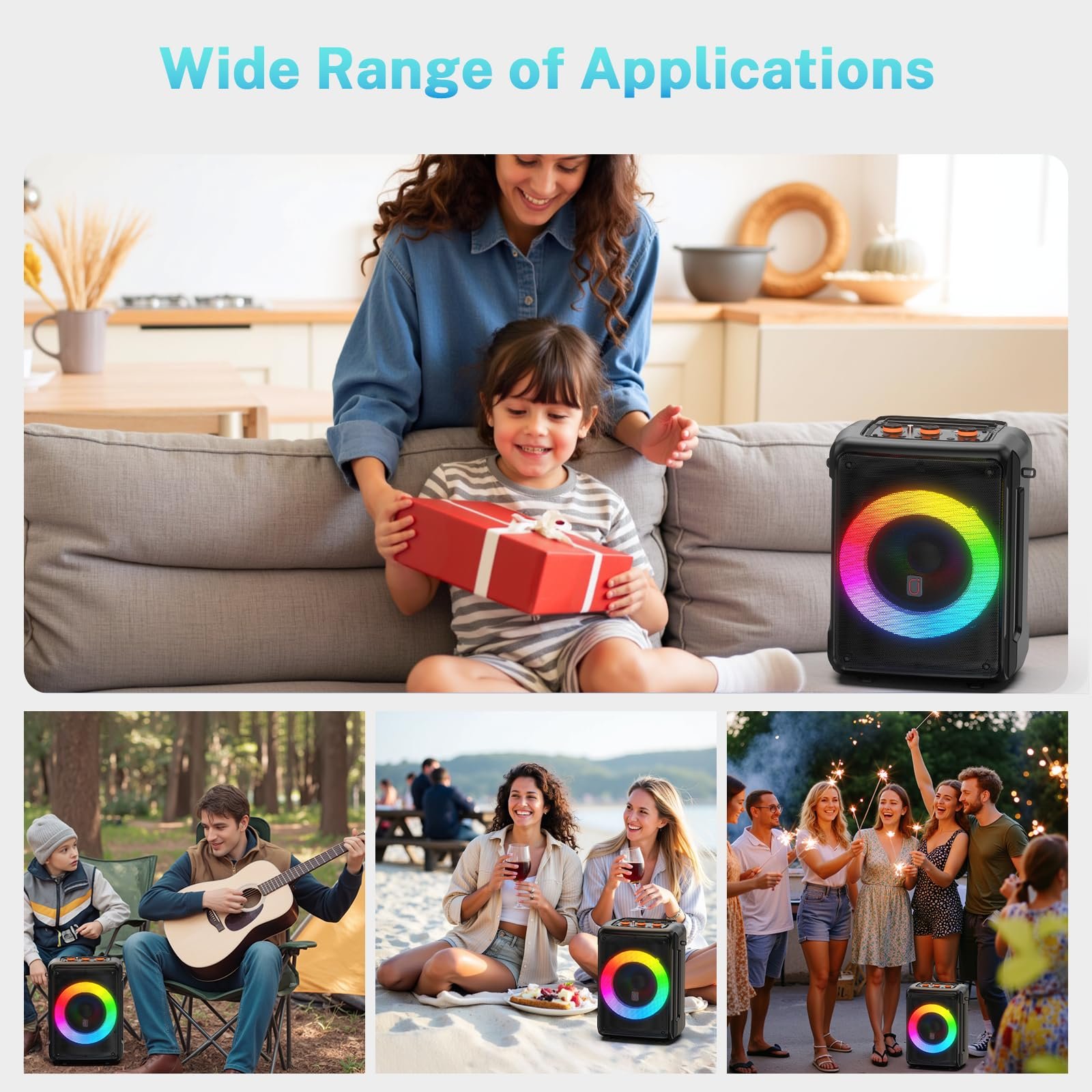 JYX Wireless Portable Speaker with 2 Mics, Home Party Bluetooth Speaker with HD Sound, Echo Adjustment, 12 Hours Playtime, DJ Light for Party/Meeting, Support TF/USB/AUX/REC, Best Gift for Brithday