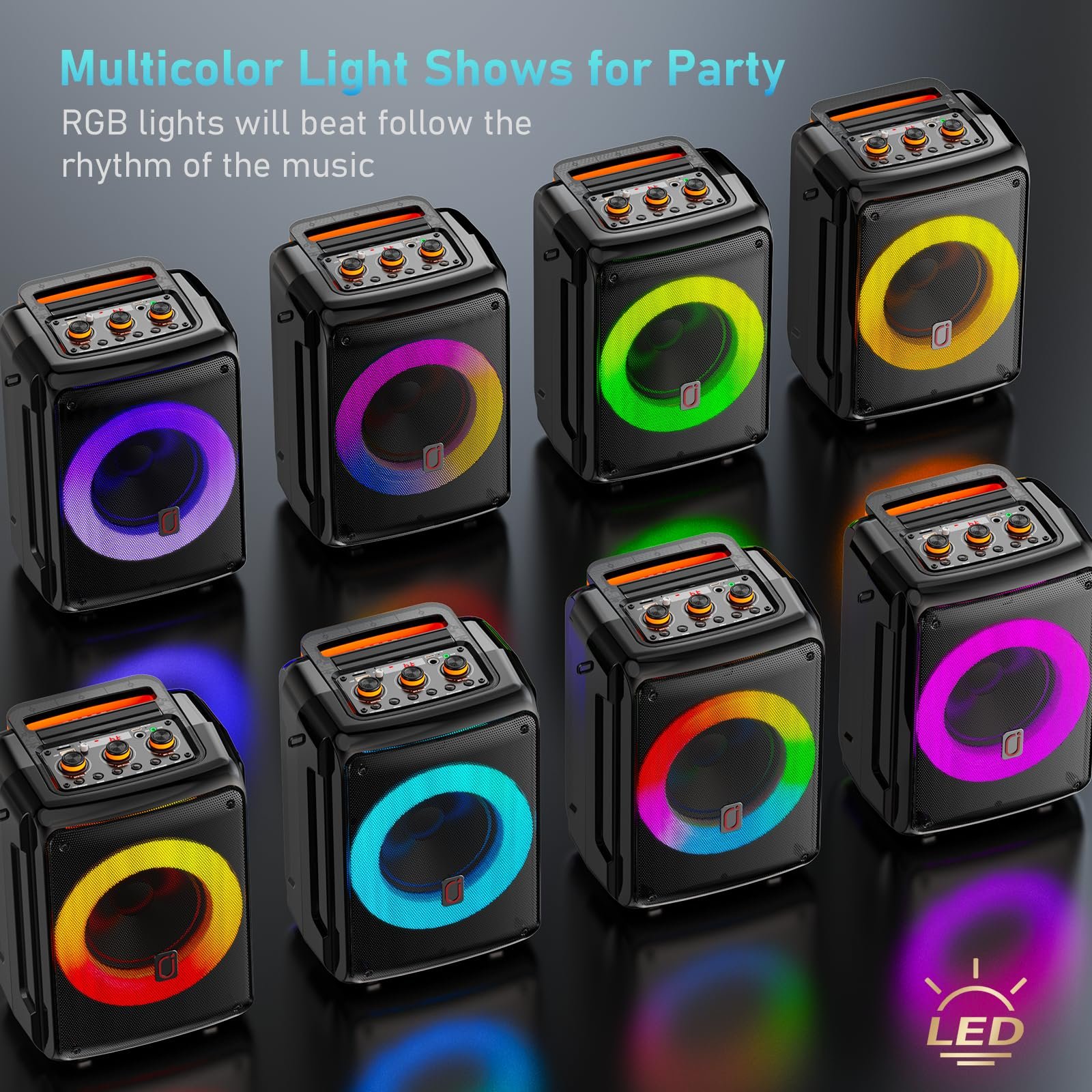 JYX Wireless Portable Speaker with 2 Mics, Home Party Bluetooth Speaker with HD Sound, Echo Adjustment, 12 Hours Playtime, DJ Light for Party/Meeting, Support TF/USB/AUX/REC, Best Gift for Brithday - Image 3