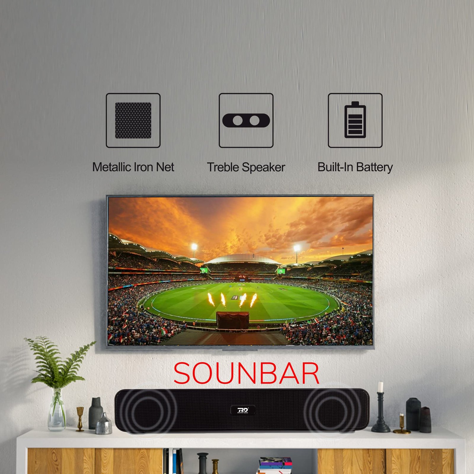 RD SP-12 Smart Portable Stereo Wireless Soundbar Bluetooth V5.0 Connectivity15 Watts 2.0 Sound Treble Extra Bass Speaker Supports TF/SD Card/USB/AUX 8 Hours Playback Time IPX4 Waterproof- Black Color