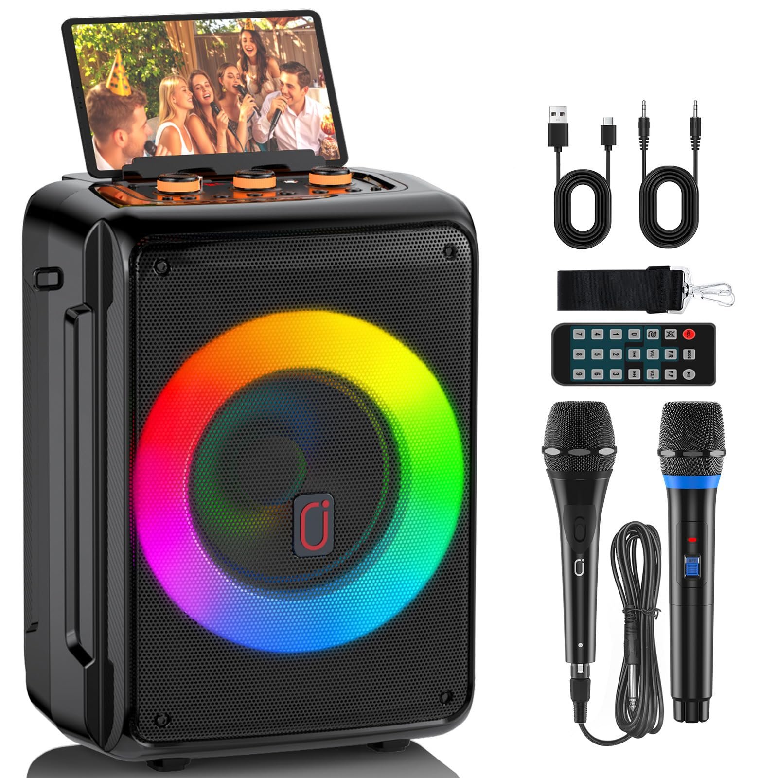 JYX Wireless Portable Speaker with 2 Mics, Home Party Bluetooth Speaker with HD Sound, Echo Adjustment, 12 Hours Playtime, DJ Light for Party/Meeting, Support TF/USB/AUX/REC, Best Gift for Brithday