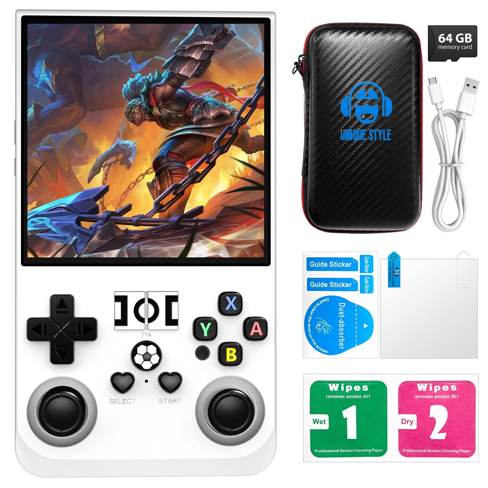 2025 New Upgrade R36MAX Retro Handheld Game Console with 64G Built-in 18000+ Classic Games, Portable Hand Held Open Source Linux System 4.0-in 4k HD IPS Screen Video Player (White-MAX 64GB)