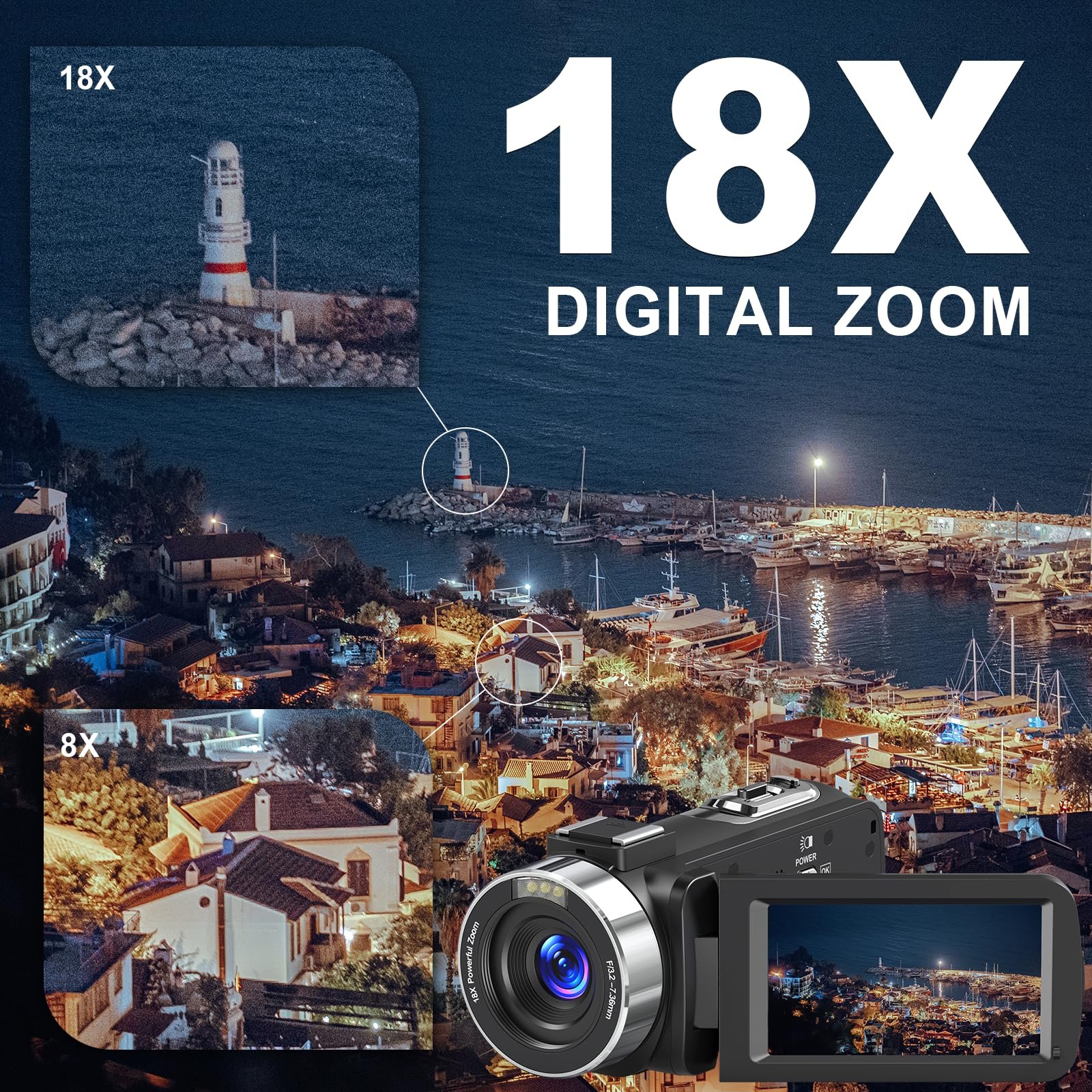8K 64MP Video Camera Camcorder with IR Night Vision Vlogging Camera, 18X Zoom WiFi Digital Touch Screen Camcorder for YouTube with 32G SD Card, 2.4G Remote Control, Microphone, and Two Batteries - Image 3
