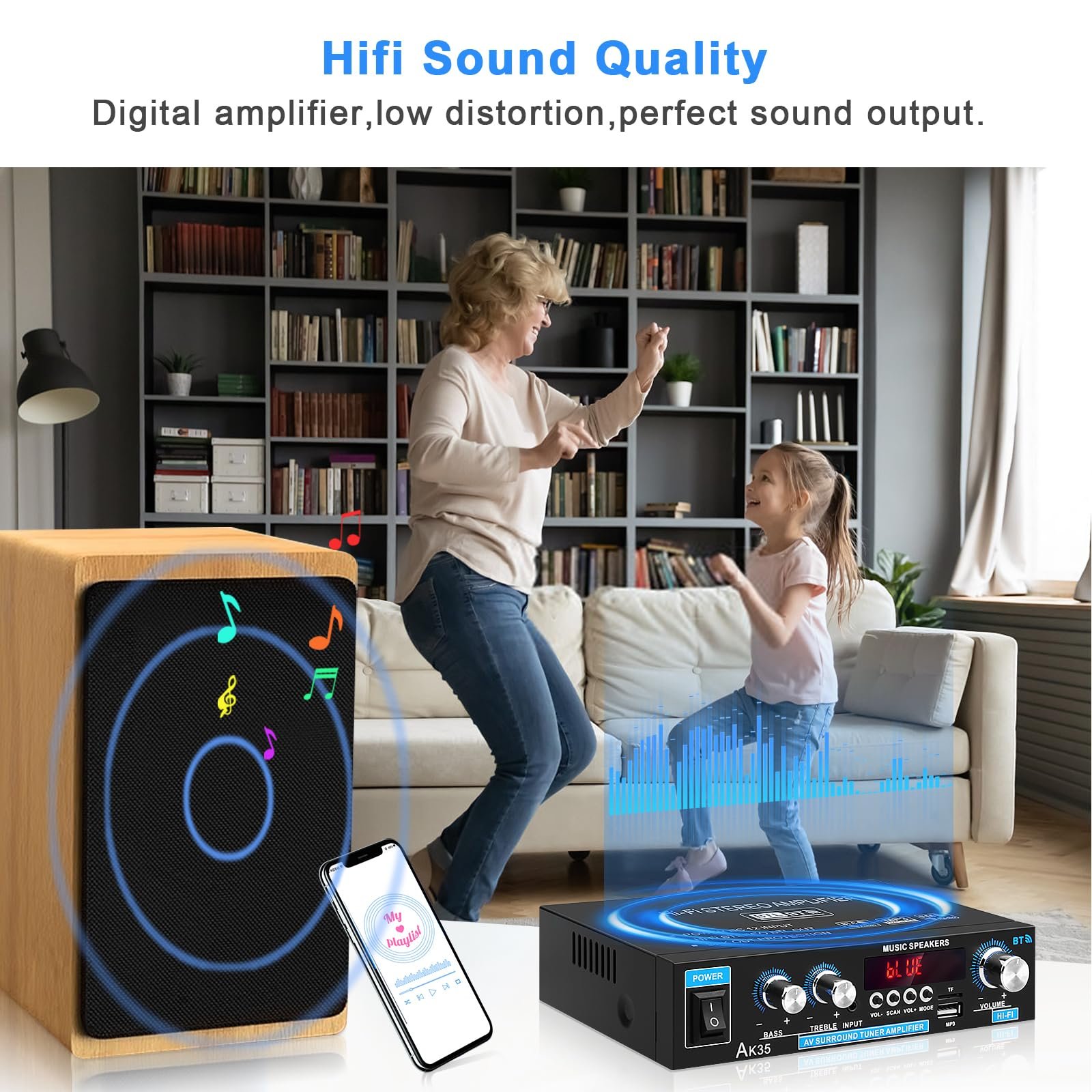 ARRAROWN Bluetooth Stereo Audio Amplifier Home: AK35 Wireless Digital Power Amplifier RMS 30W Max 200W 2.0 Channel BT Audio Amplifier Receiver for Home Speakers System(US Plug) - Image 7