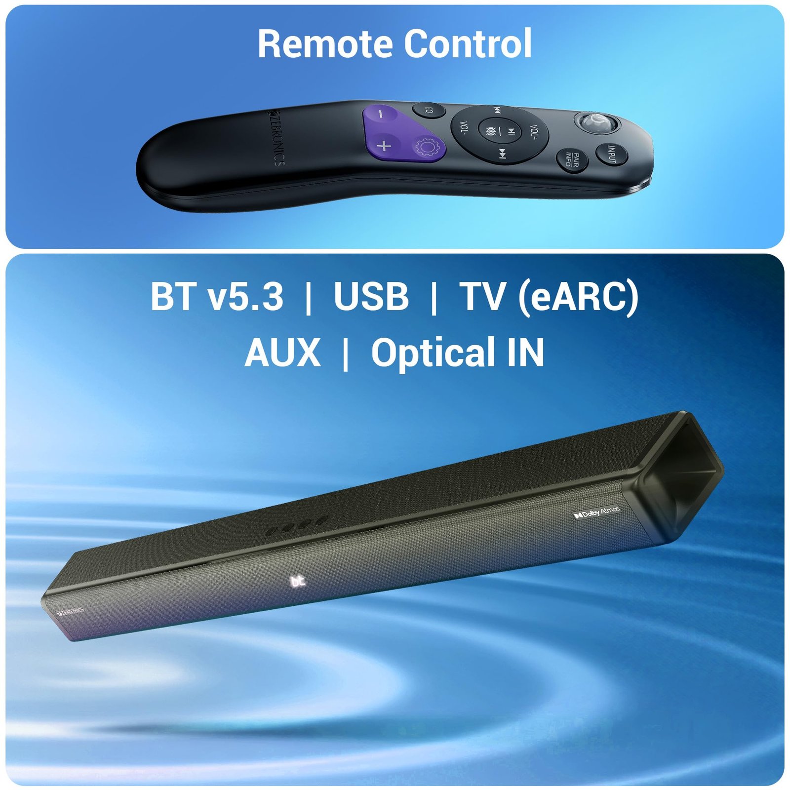 ZEBRONICS Juke BAR 9775, Dolby Soundbar, 650 Watts, 5.2.2 Surround, Dolby Atmos, Dual Wireless Subwoofer & Rear Satellites, 5 Driver Soundbar, BTv5.3| HDMI (eARC) | Optical | USB | AUX