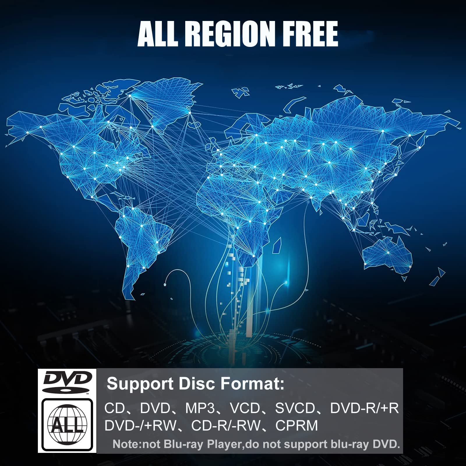 Mini DVD Player, All Region DVD CD/Disc Player for TV with HDMI/AV Output, HDMI/AV Cables Included, HD 1080P Supported Built-in PAL/NTSC System USB Input - Image 5