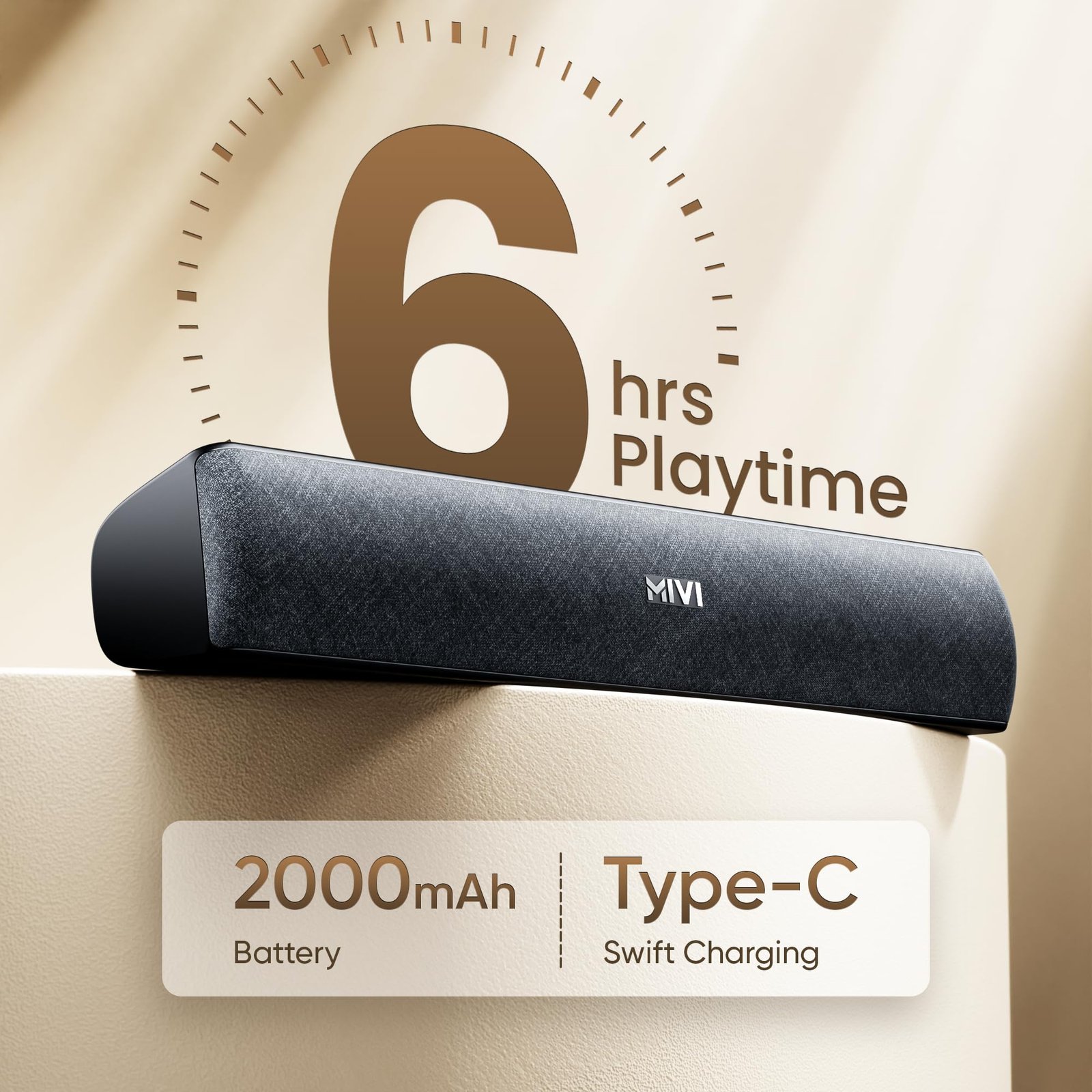 Mivi Fort Q18 Soundbar with 18W Bluetooth Speakers Soundbar, 2.0 Channel with 2 in-Built Full-Range Speakers, Multiple Input Modes, 6H Playtime, 2000mAh, Made in India Sound bar for TV - Image 3