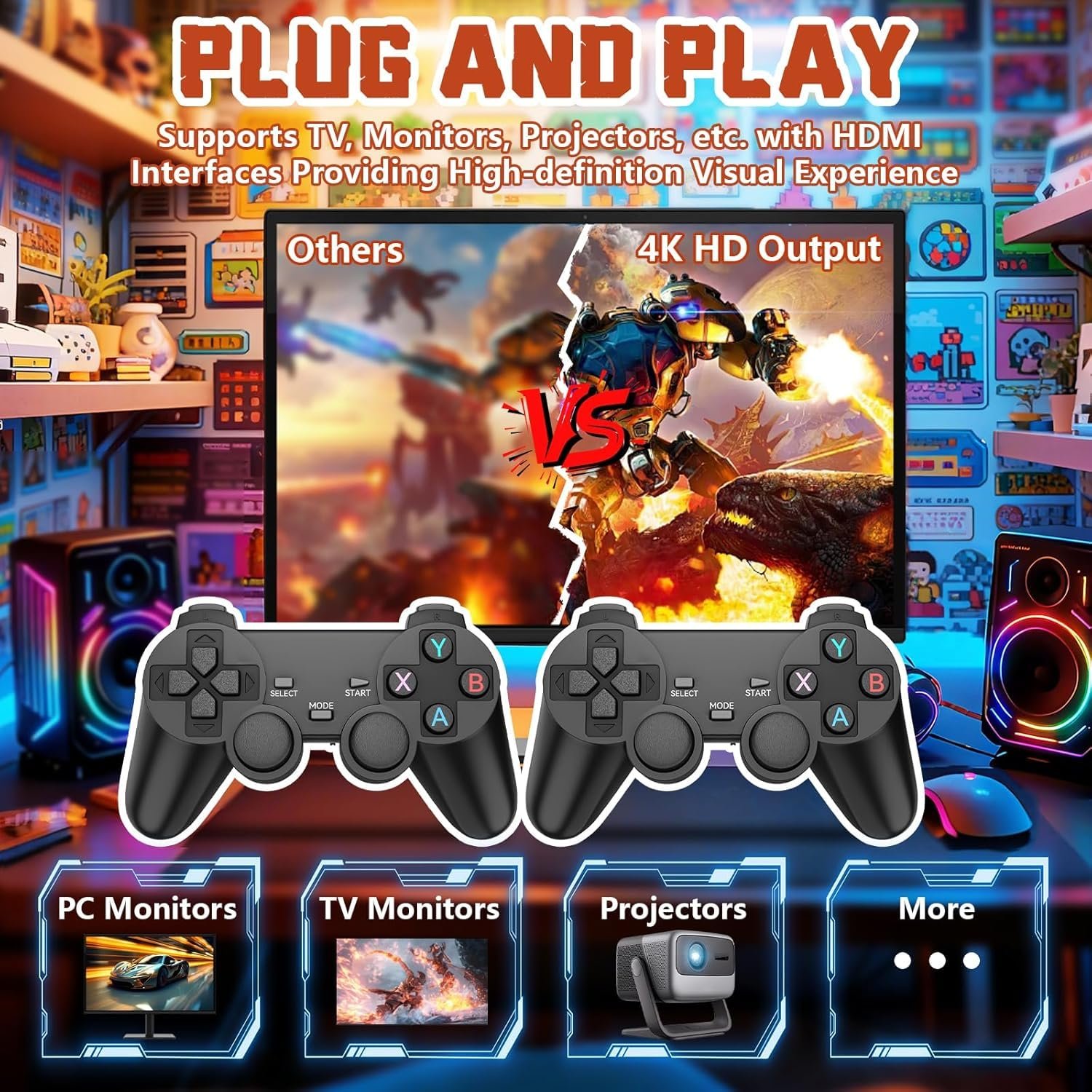 New TV Gaming System | Plug & Play Video TV Games 4K Ultra HD with 21,000+ Games Built-in, 23 Emulators & Wireless 2 Controller for Kids (5 Years to 17 Years) (White) - Image 6