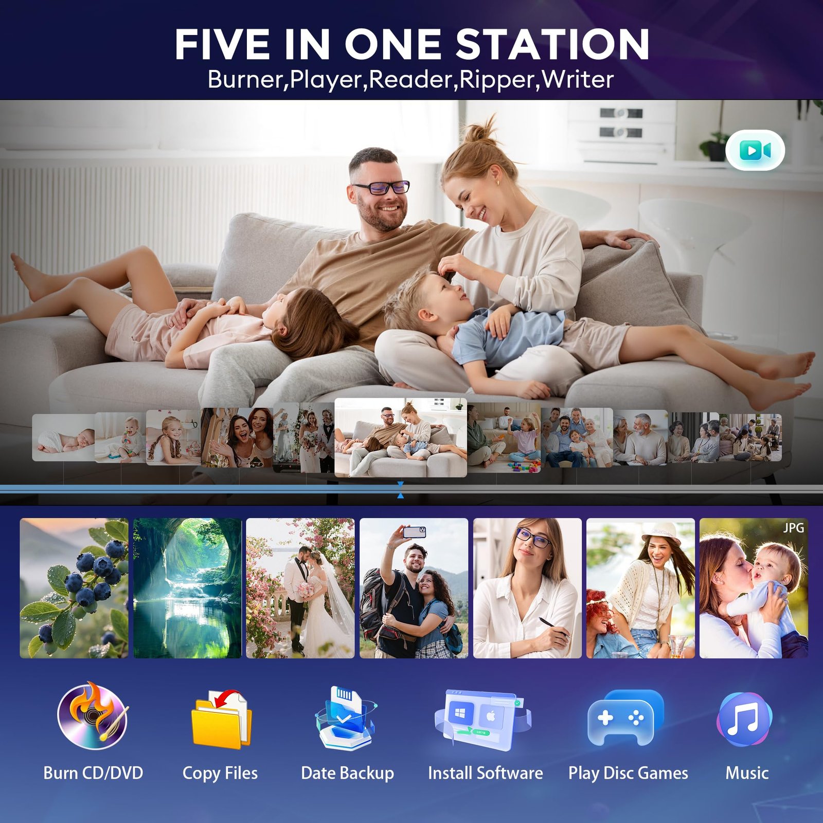 Laurensory External DVD Drive USB 3.0 Type-C Portable Player for Laptop CD/DVD +/-RW Disk Drive ROM Burner Writer Reader Compatible with Desktop Windows Linux OS Apple MacBook - Image 7