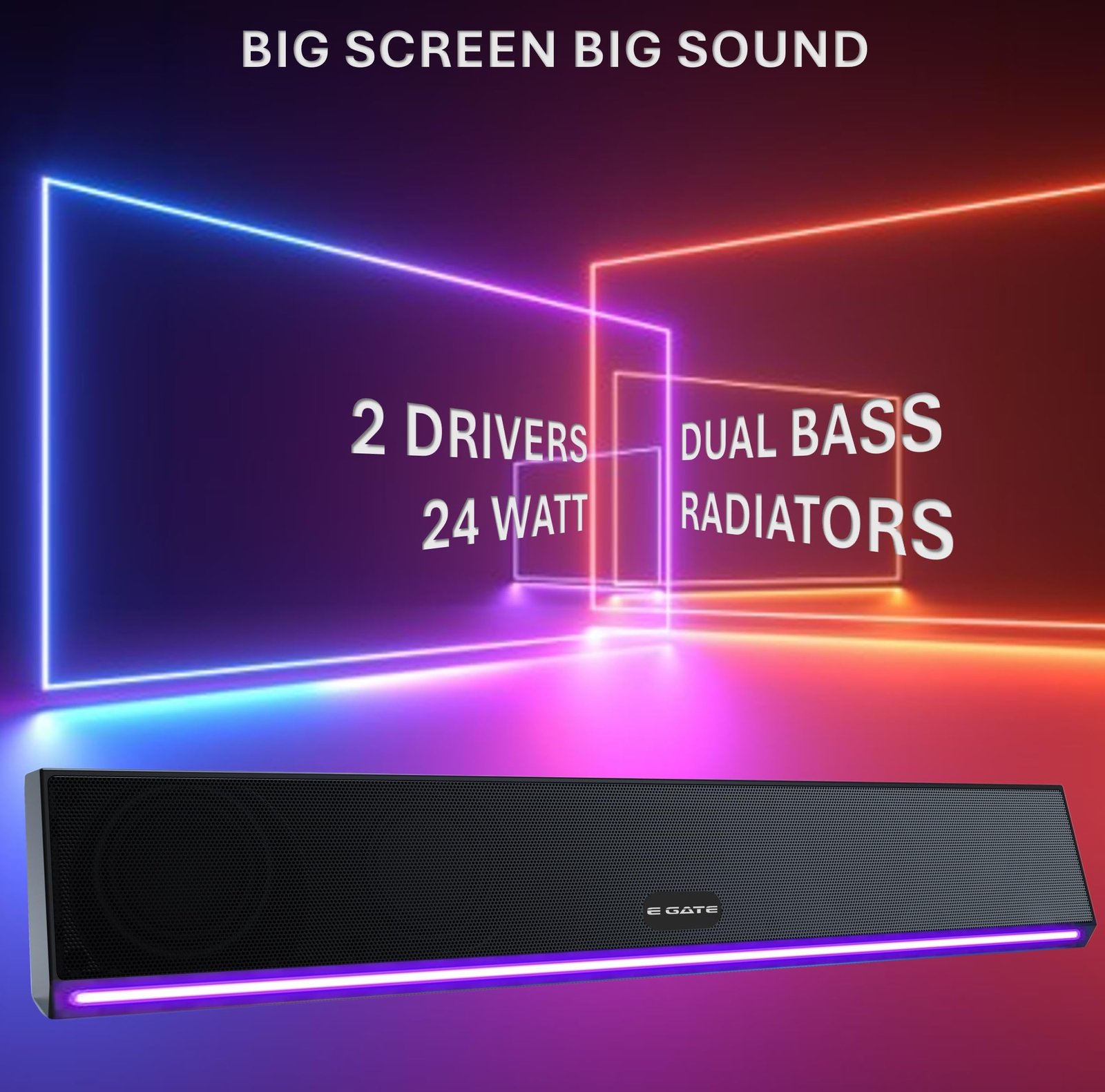 E GATE C222 | 24W Soundbar Bluetooth Speaker, Dual Drivers + Dual Passive Radiators for 2X Bass, Ambient RGB Light, Upto 24 Hrs Play Back from 3600 mAh Battery, TWS, AUX, USB, mSD and FM - Image 8