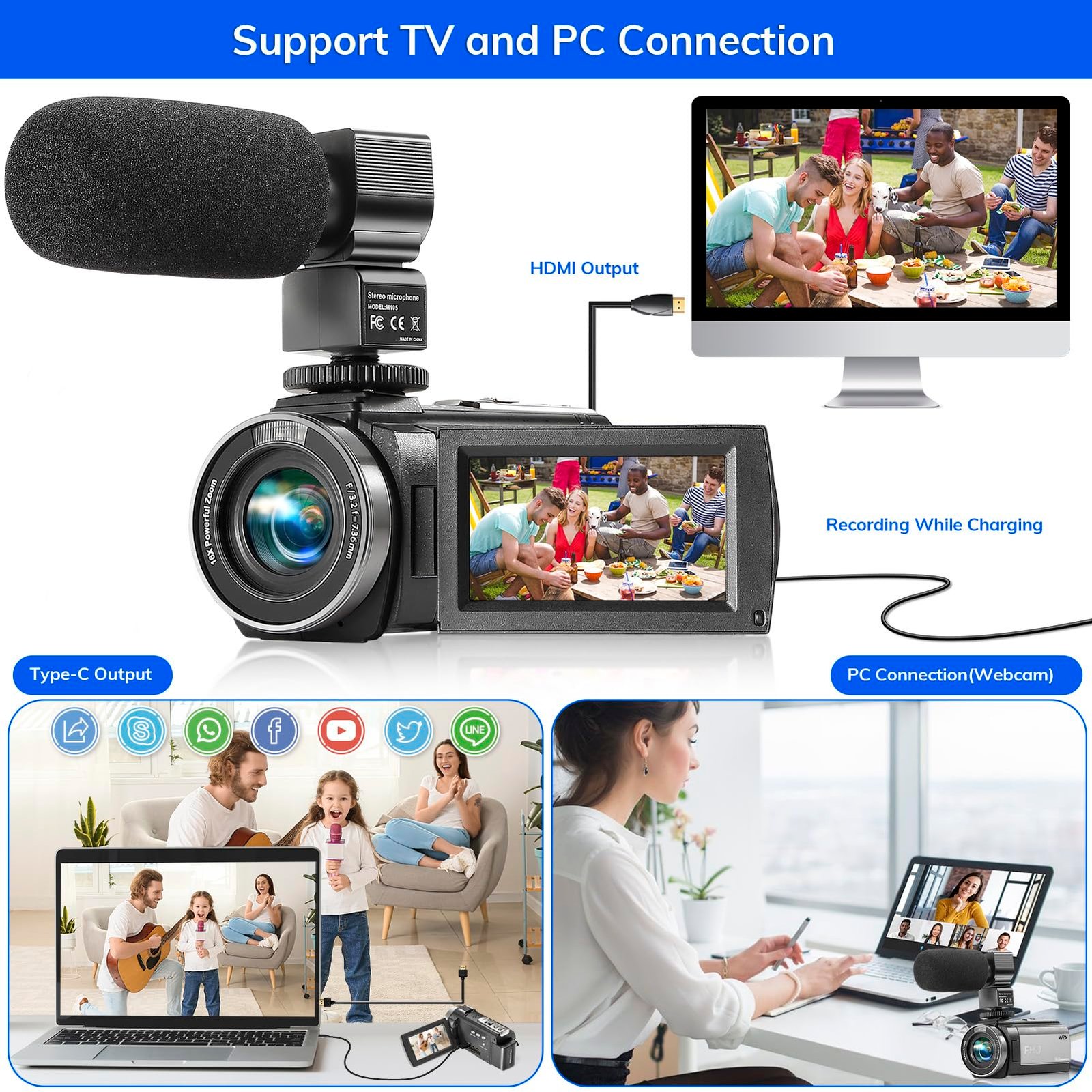 Camcorder FHD 1080P Video Camera for YouTube with 30FPS 36MP 3.0 Inch 270 Degree Rotation LCD, 16X Digital Zoom Vlogging Camera for Beginners with 2 Batteries Microphone, Remote, Stabilizer, Lens Hood - Image 6