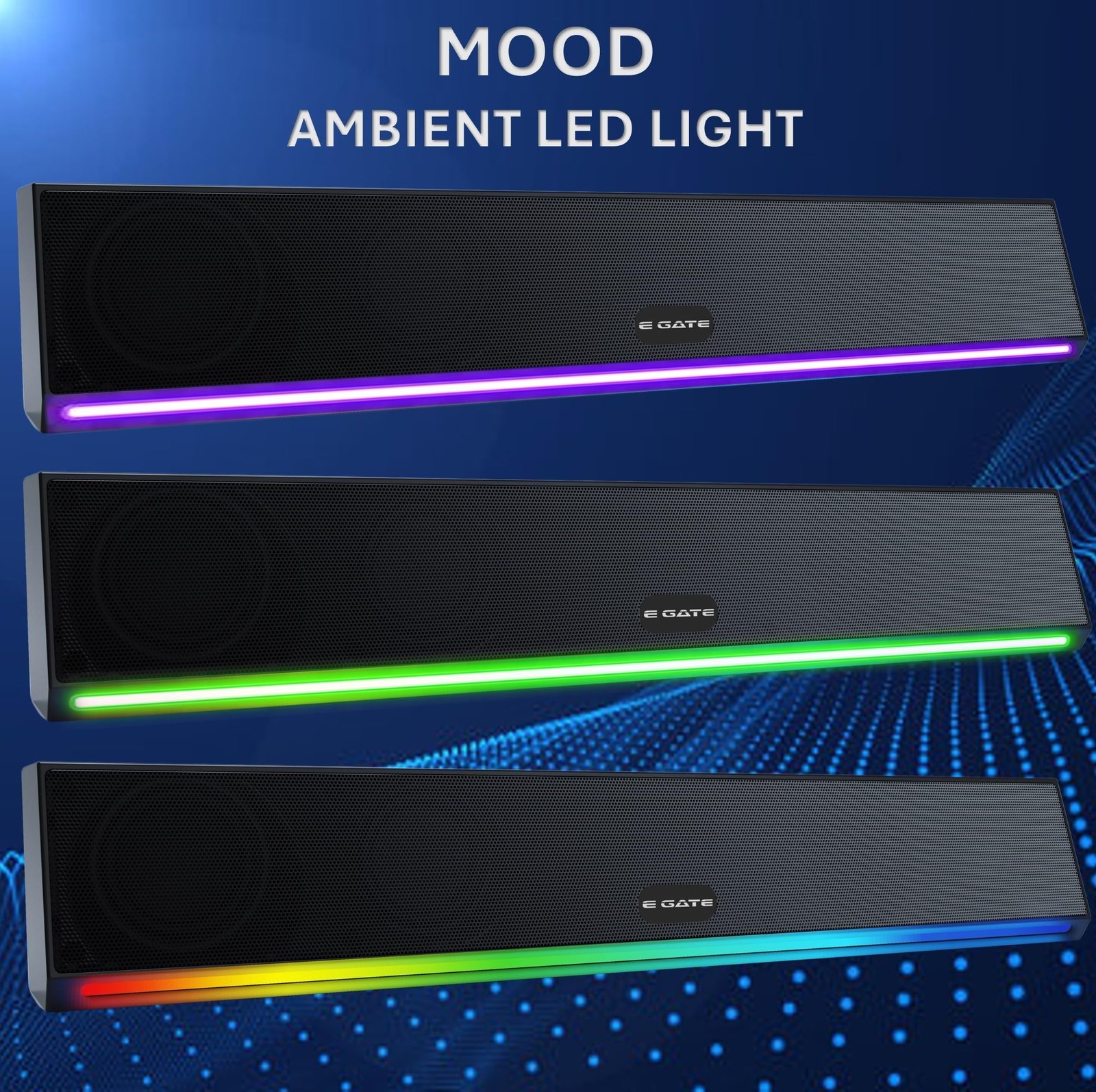 E GATE C222 | 24W Soundbar Bluetooth Speaker, Dual Drivers + Dual Passive Radiators for 2X Bass, Ambient RGB Light, Upto 24 Hrs Play Back from 3600 mAh Battery, TWS, AUX, USB, mSD and FM - Image 4