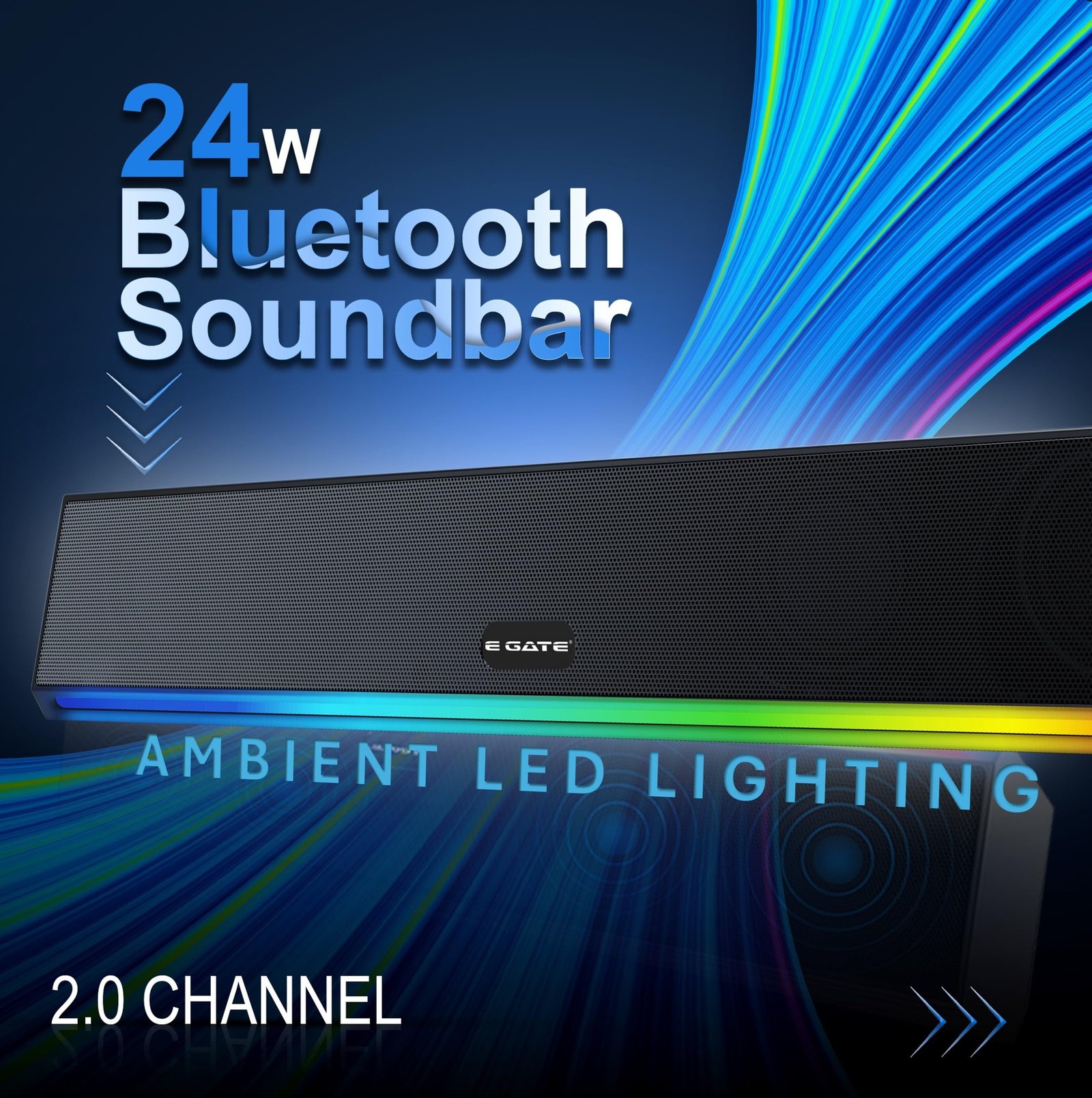 E GATE C222 | 24W Soundbar Bluetooth Speaker, Dual Drivers + Dual Passive Radiators for 2X Bass, Ambient RGB Light, Upto 24 Hrs Play Back from 3600 mAh Battery, TWS, AUX, USB, mSD and FM - Image 9