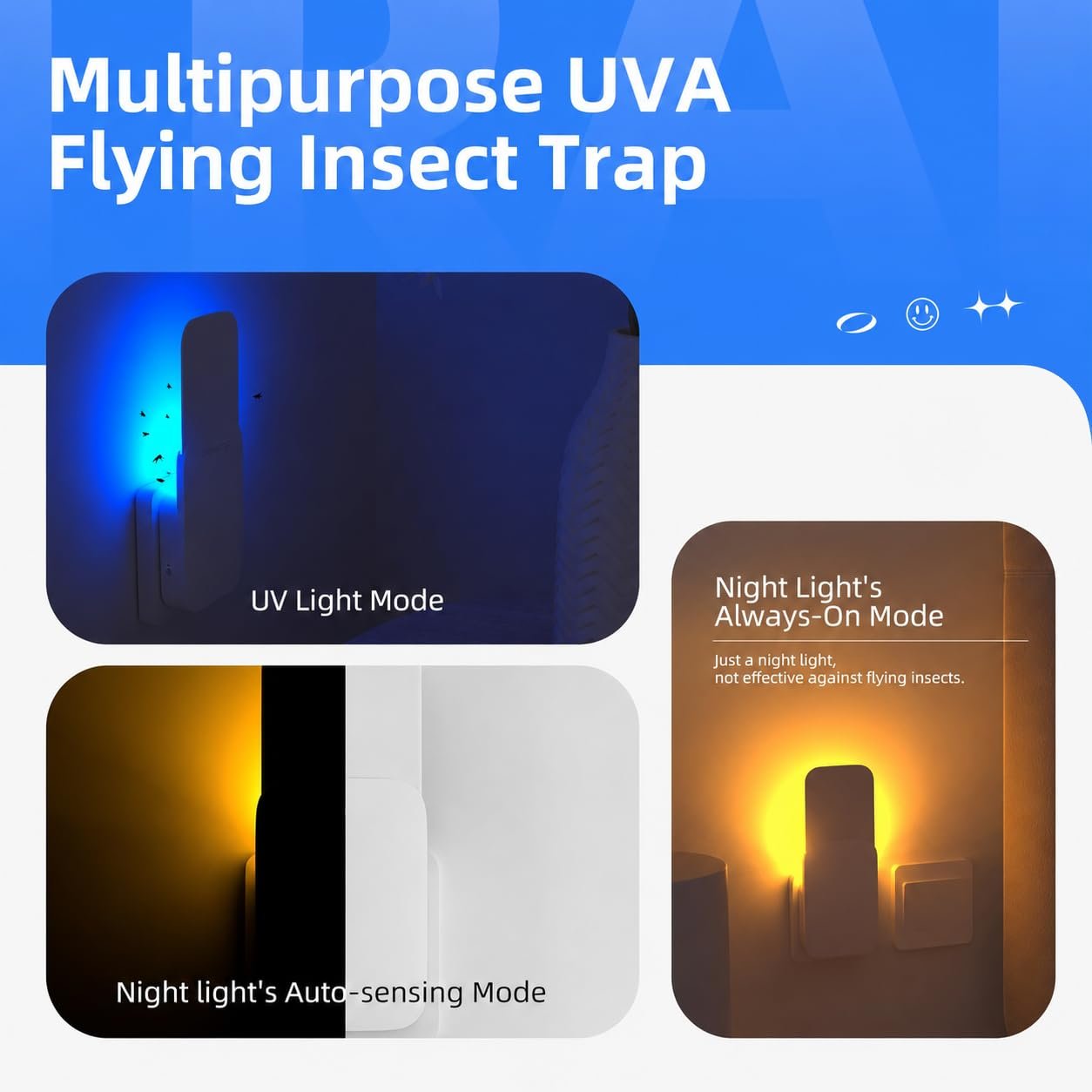 Zero Mosquitoes UVA Mosquito Smart Trap, Indoor Insect Catcher with LED Light, Electronic Bug Zapper, Mosquito Killer lamp for Home, Kids Bedroom, Indoor, Outdoor Office. (1 Device + 5 Glue Pads) - Image 3