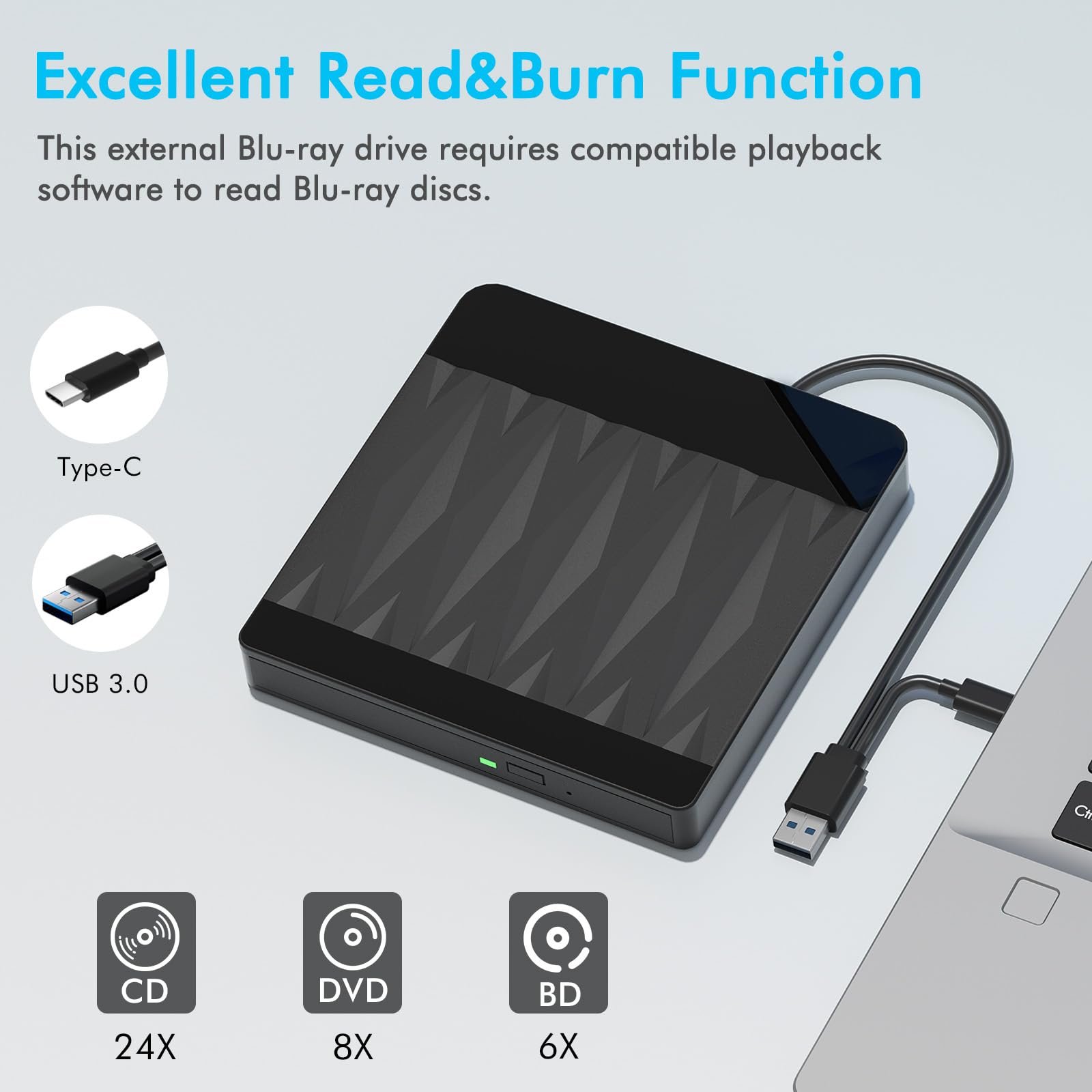 External Blu Ray Drive Bluray Burner External Support 3D Playback Discs - Image 2