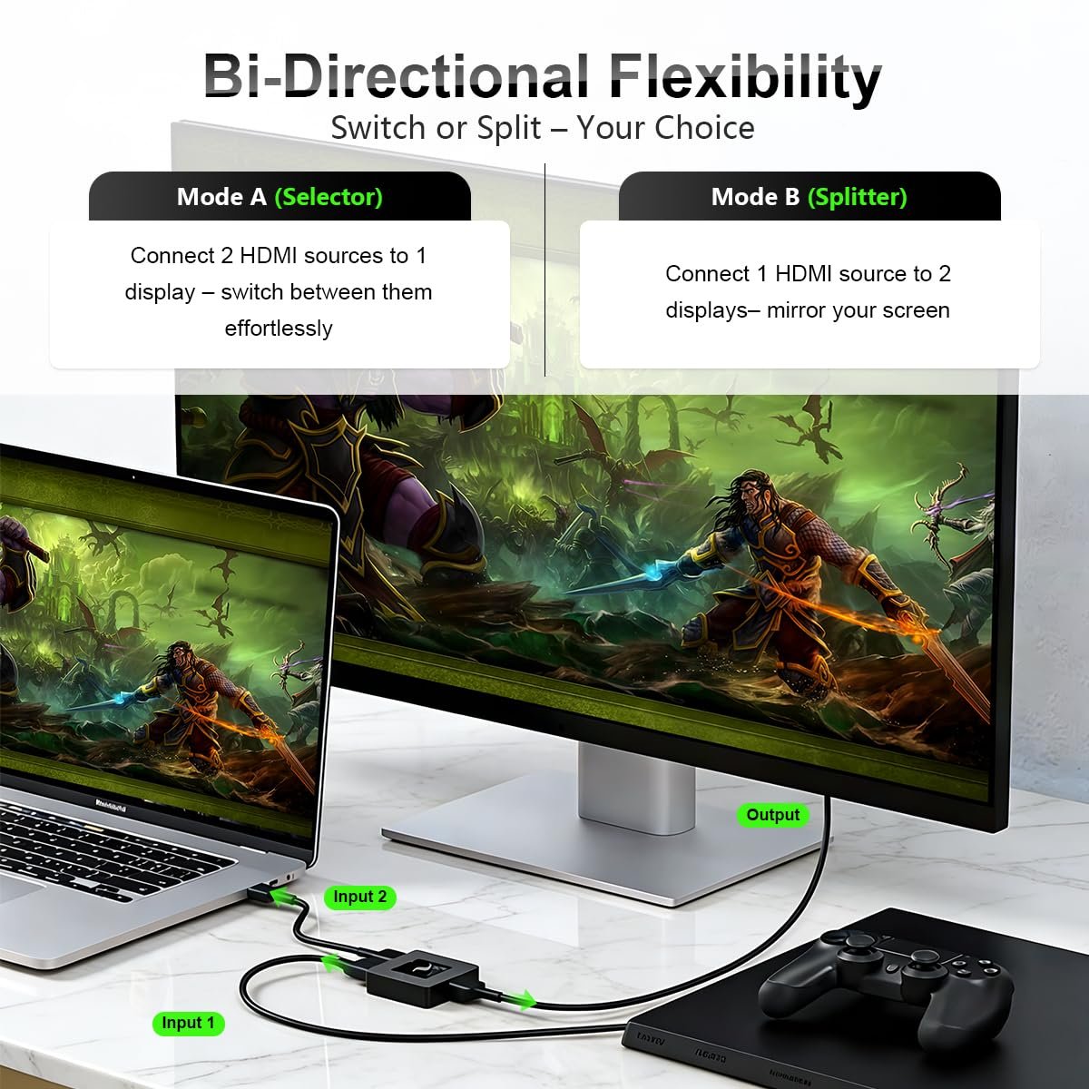 ® HDMI Switch 4k@60hz, BD&M Bi-Directional HDMI Switcher 2 in 1 Out, Manual HDMI Hub Supports HD Compatible with Laptop PC Xbox PS5/4/3 Blu-Ray Player Fire Stick Roku and More - Image 3