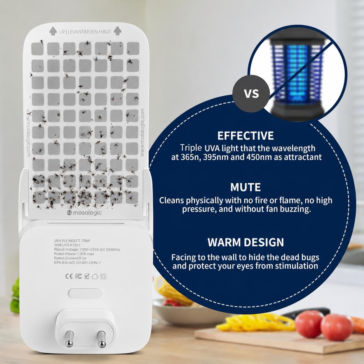Zero Mosquitoes UVA Mosquito Smart Trap, Indoor Insect Catcher with LED Light, Electronic Bug Zapper, Mosquito Killer lamp for Home, Kids Bedroom, Indoor, Outdoor Office. (1 Device + 5 Glue Pads) - Image 5